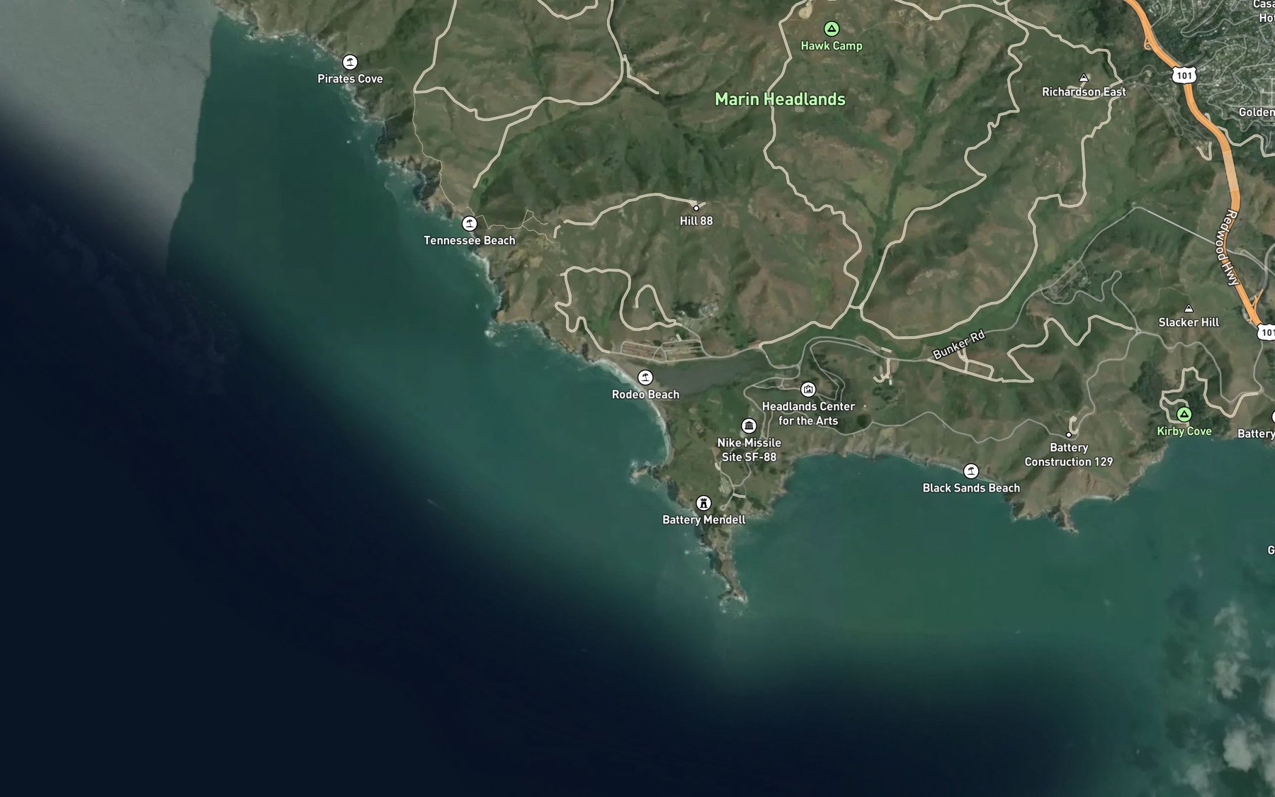 Satellite map of the Rodeo Cove