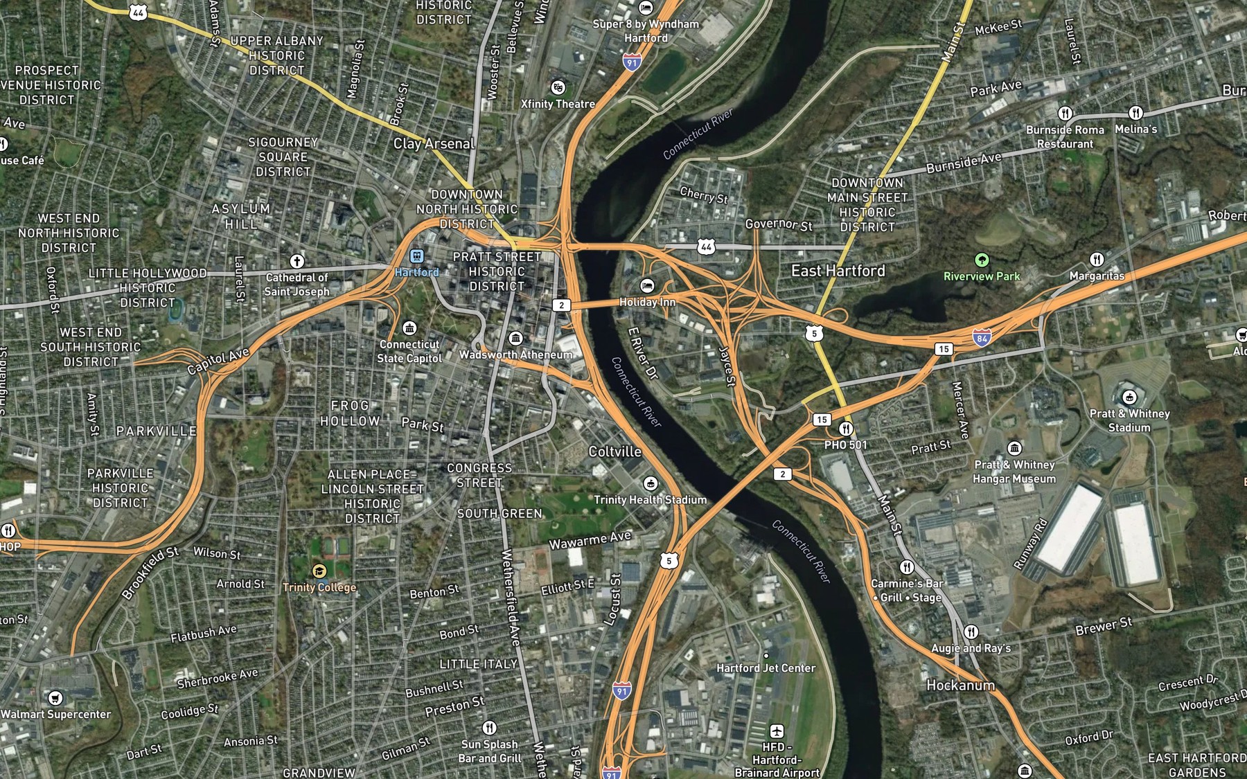 Satellite map of the Park River
