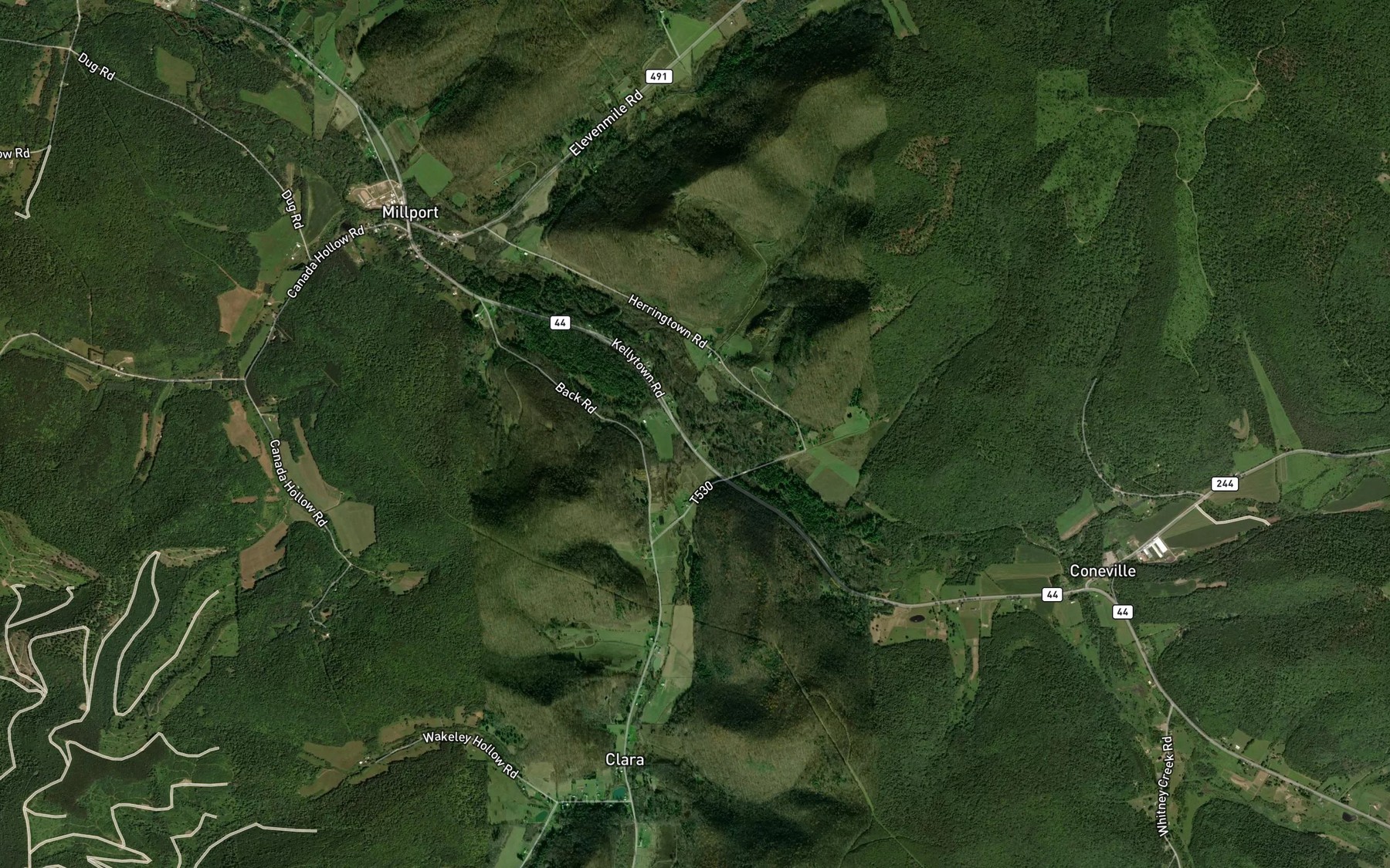 Satellite map of the Clara Creek