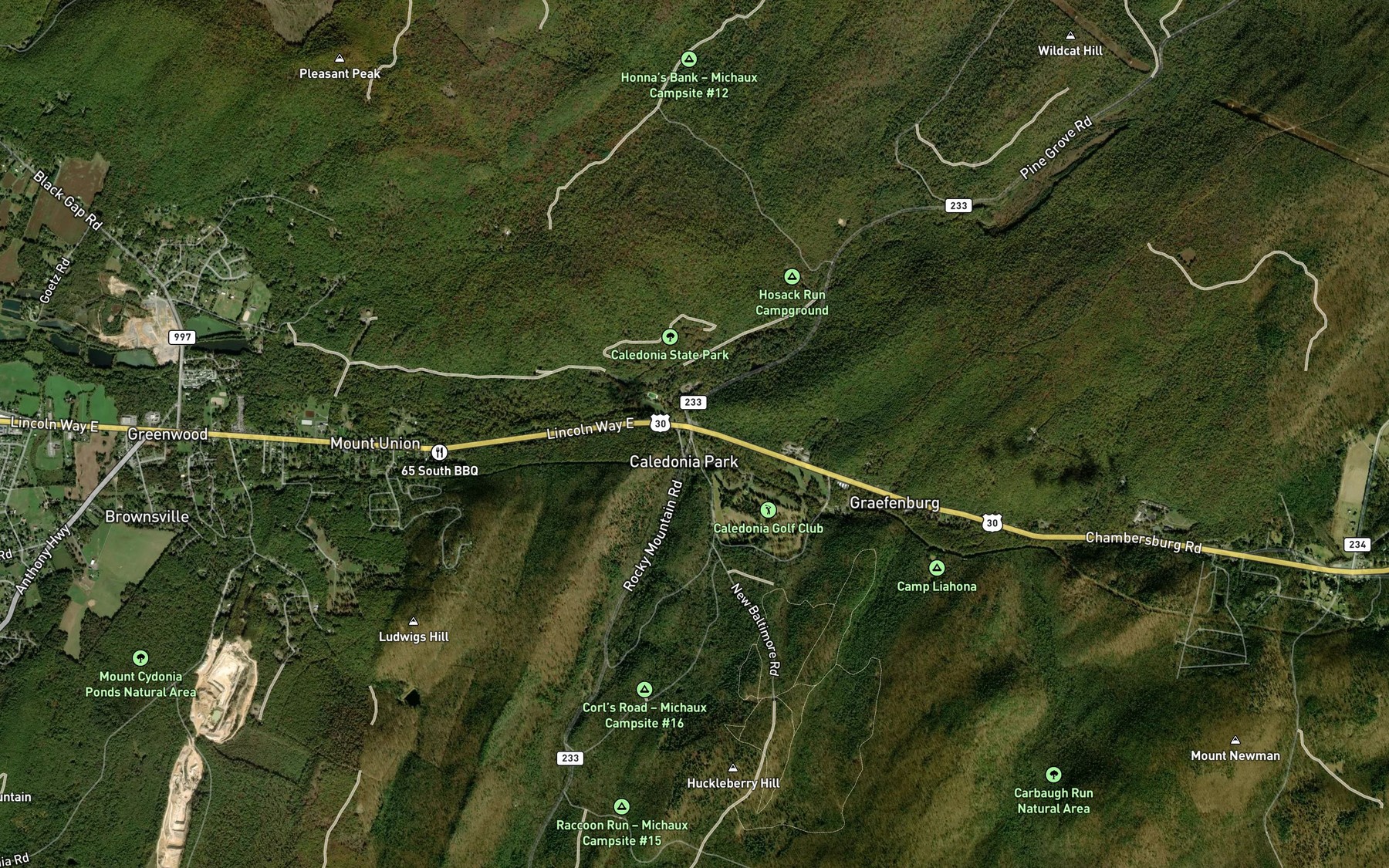 Satellite map of the Carbaugh Run