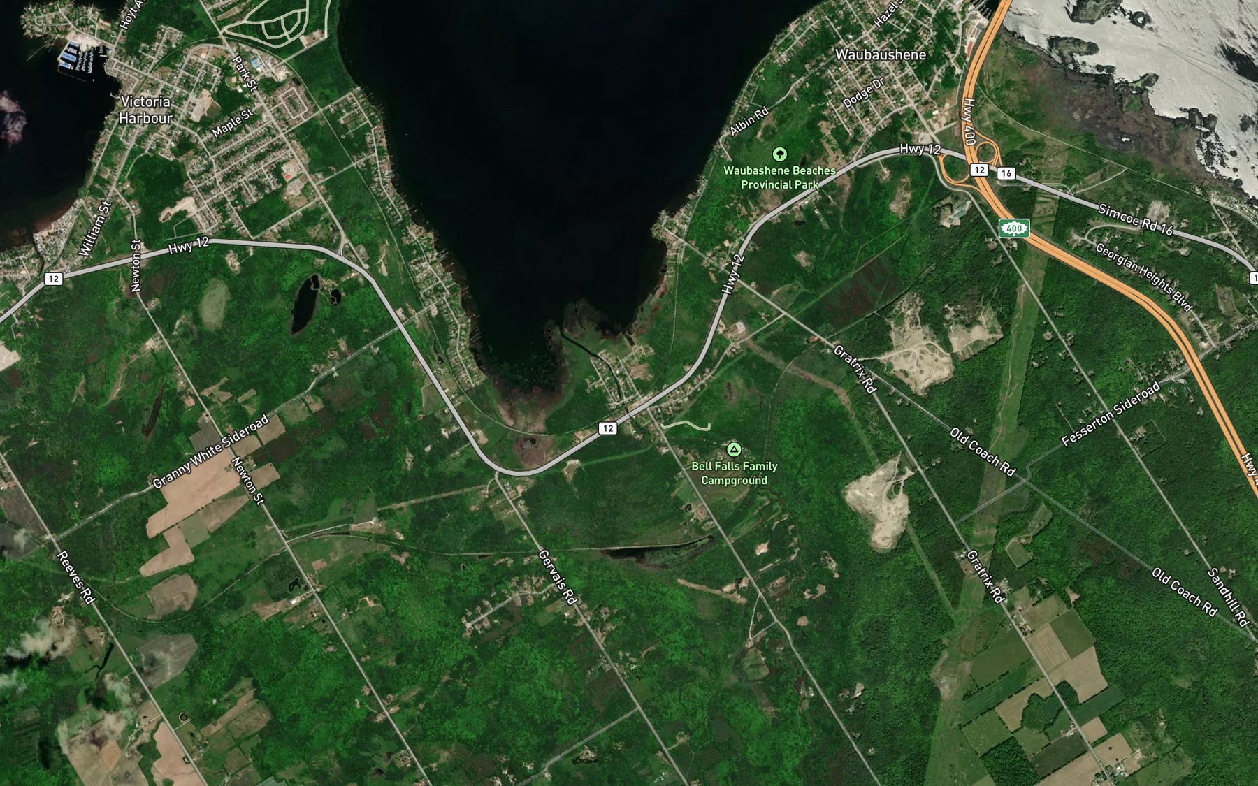 Satellite map of the Sturgeon Bay
