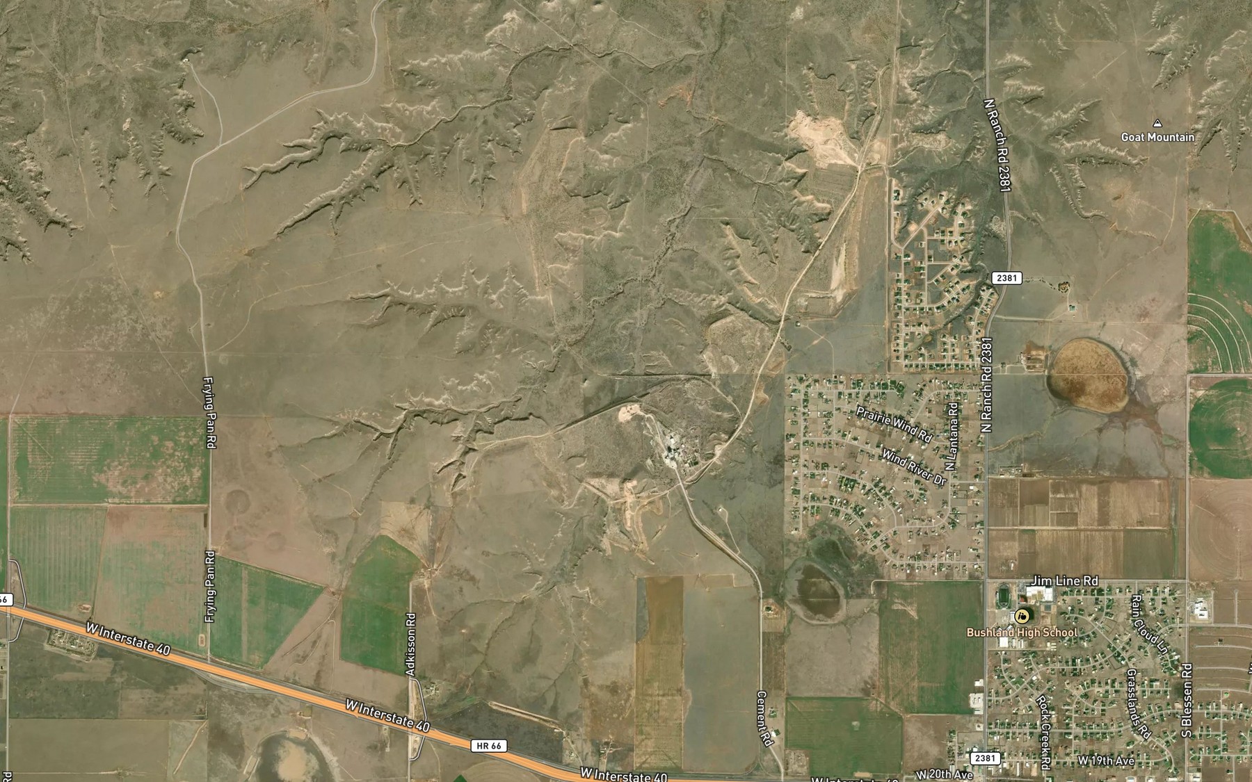 Satellite map of the Tecovas Pond