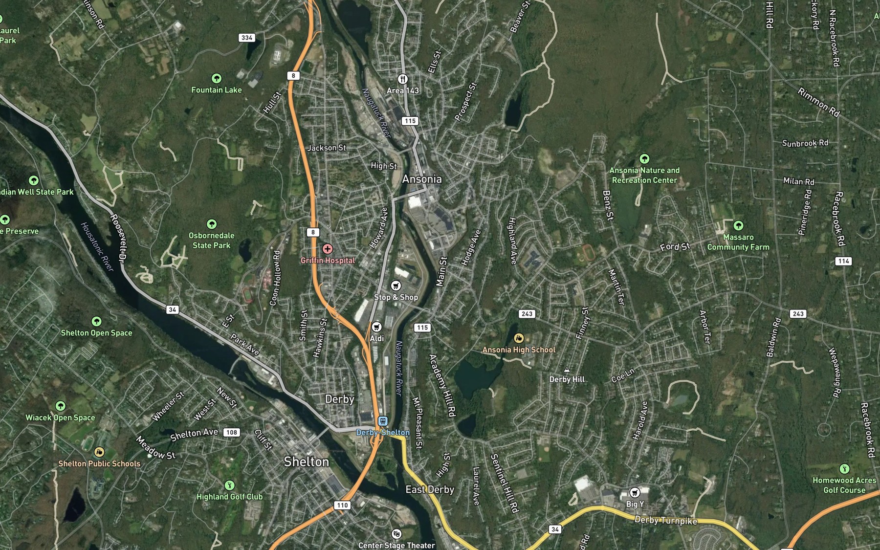 Satellite map of the Beaver Brook