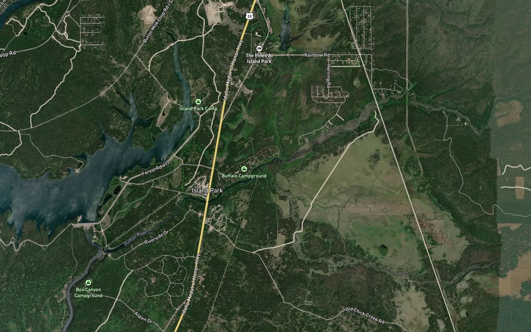 Satellite map of the Toms Creek
