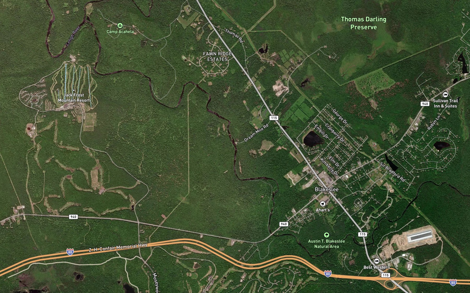Satellite map of the Twomile Run