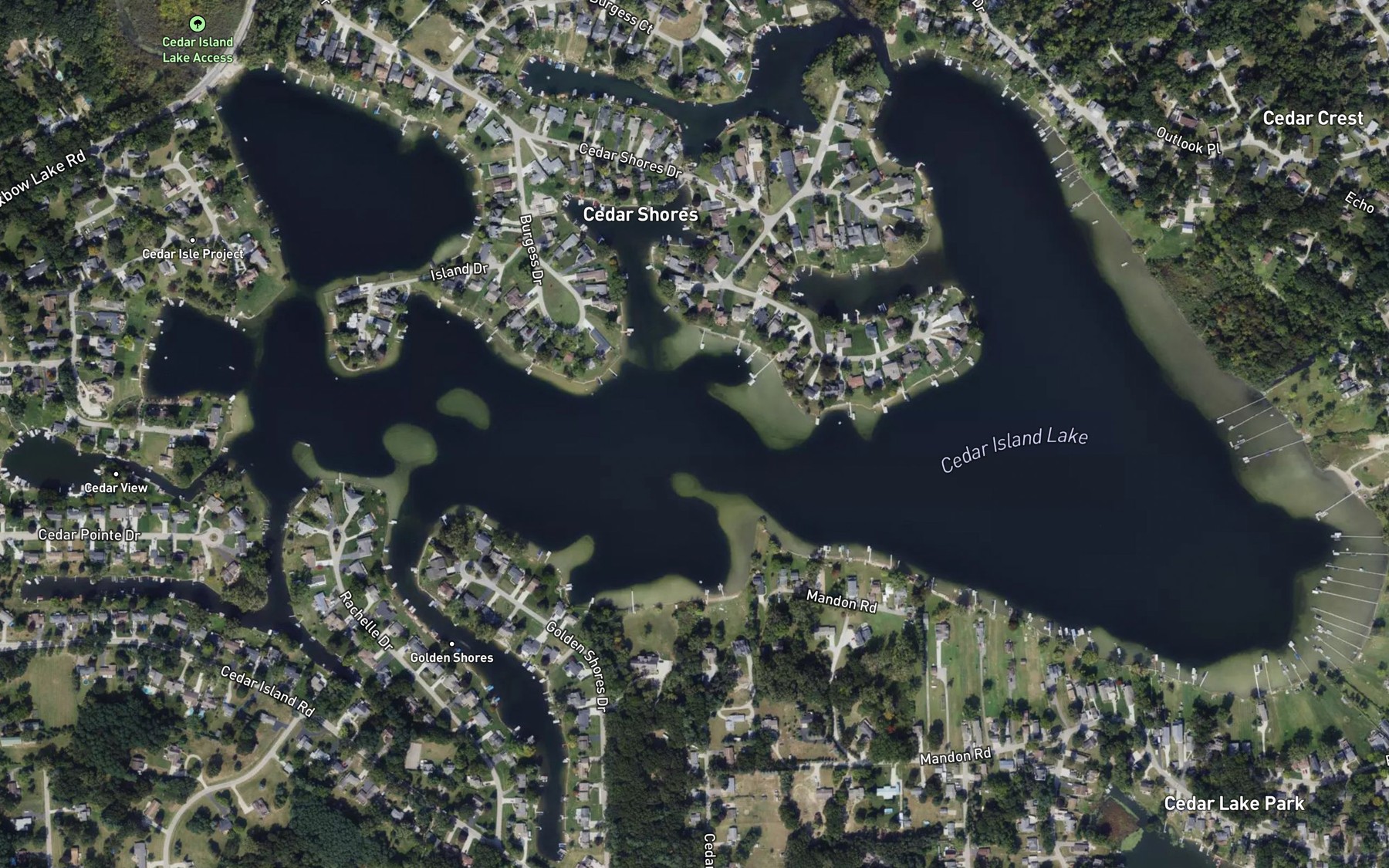 Satellite map of the Cedar Island Lake