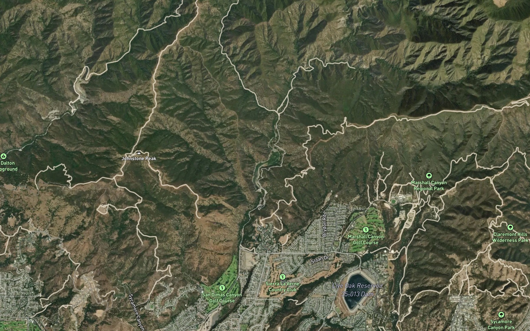Satellite map of the San Dimas Reservoir