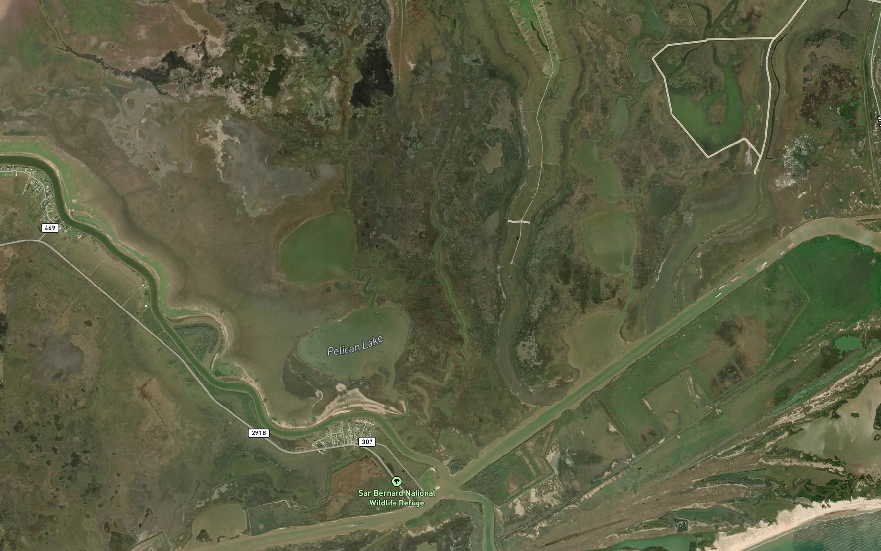 Satellite map of the Redfish Bayou