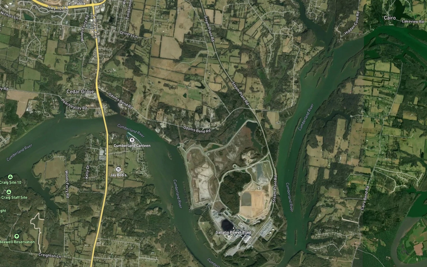 Satellite map of the Odoms Bend
