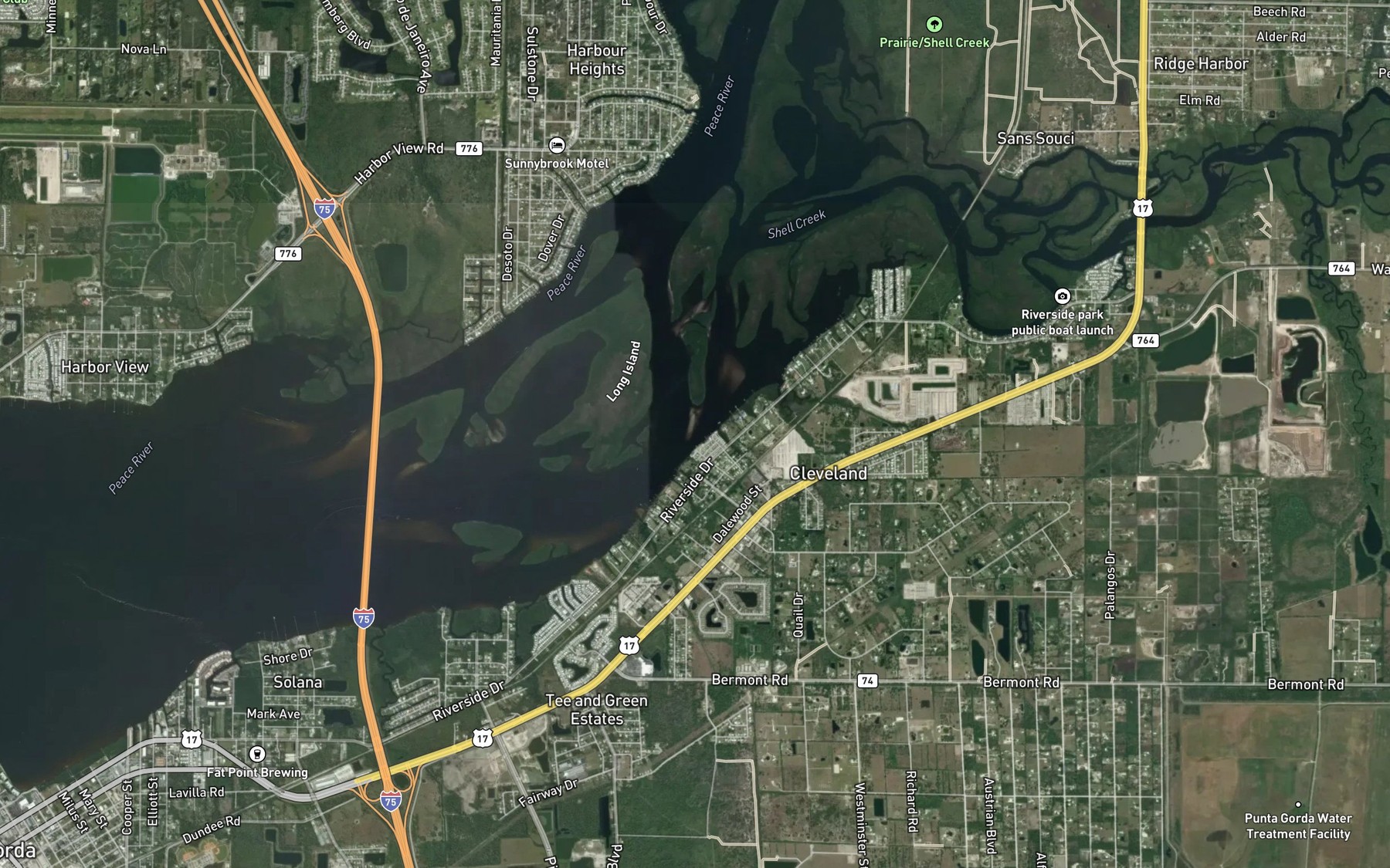 Satellite map of the Shell Creek
