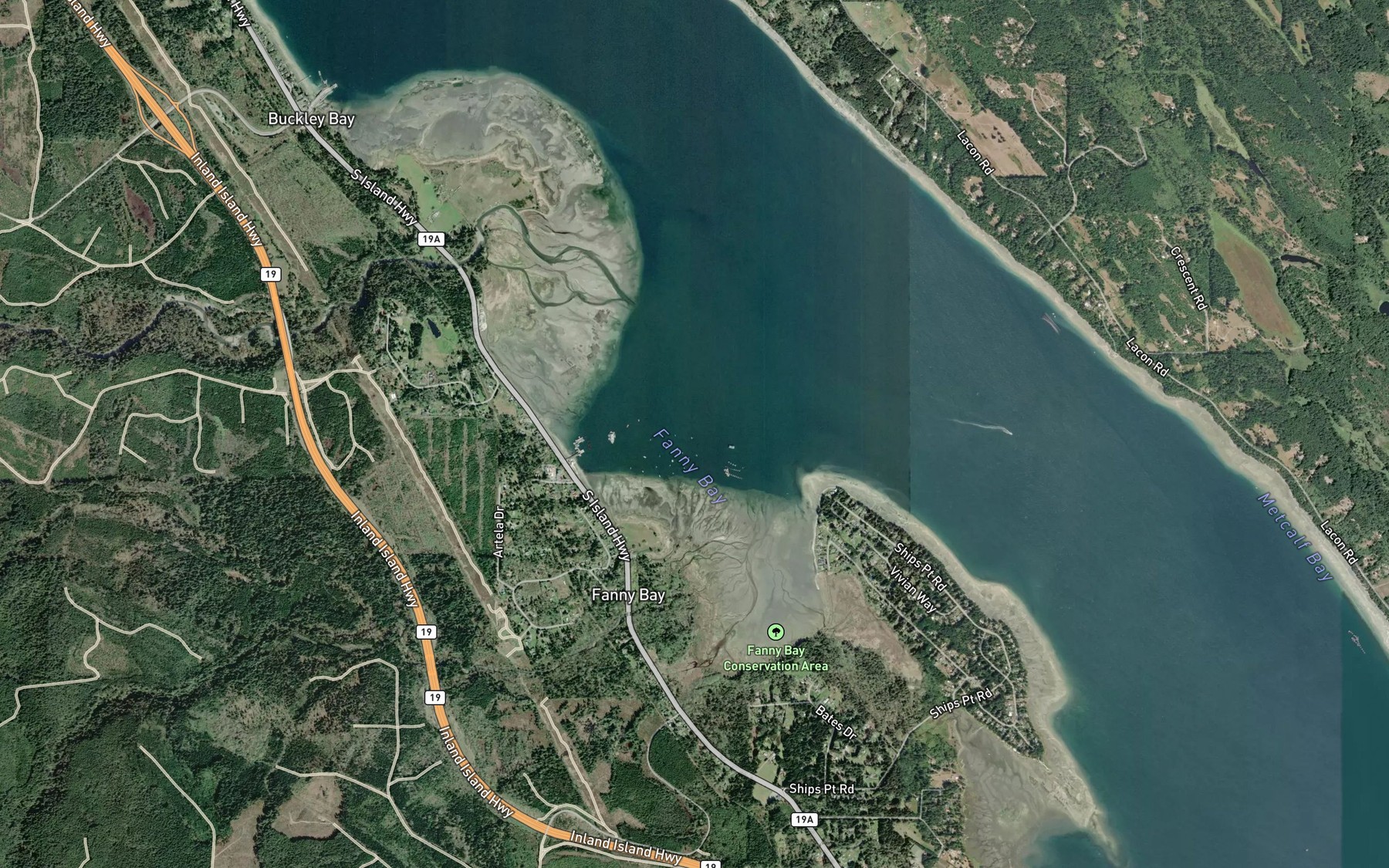 Satellite map of the Fanny Bay