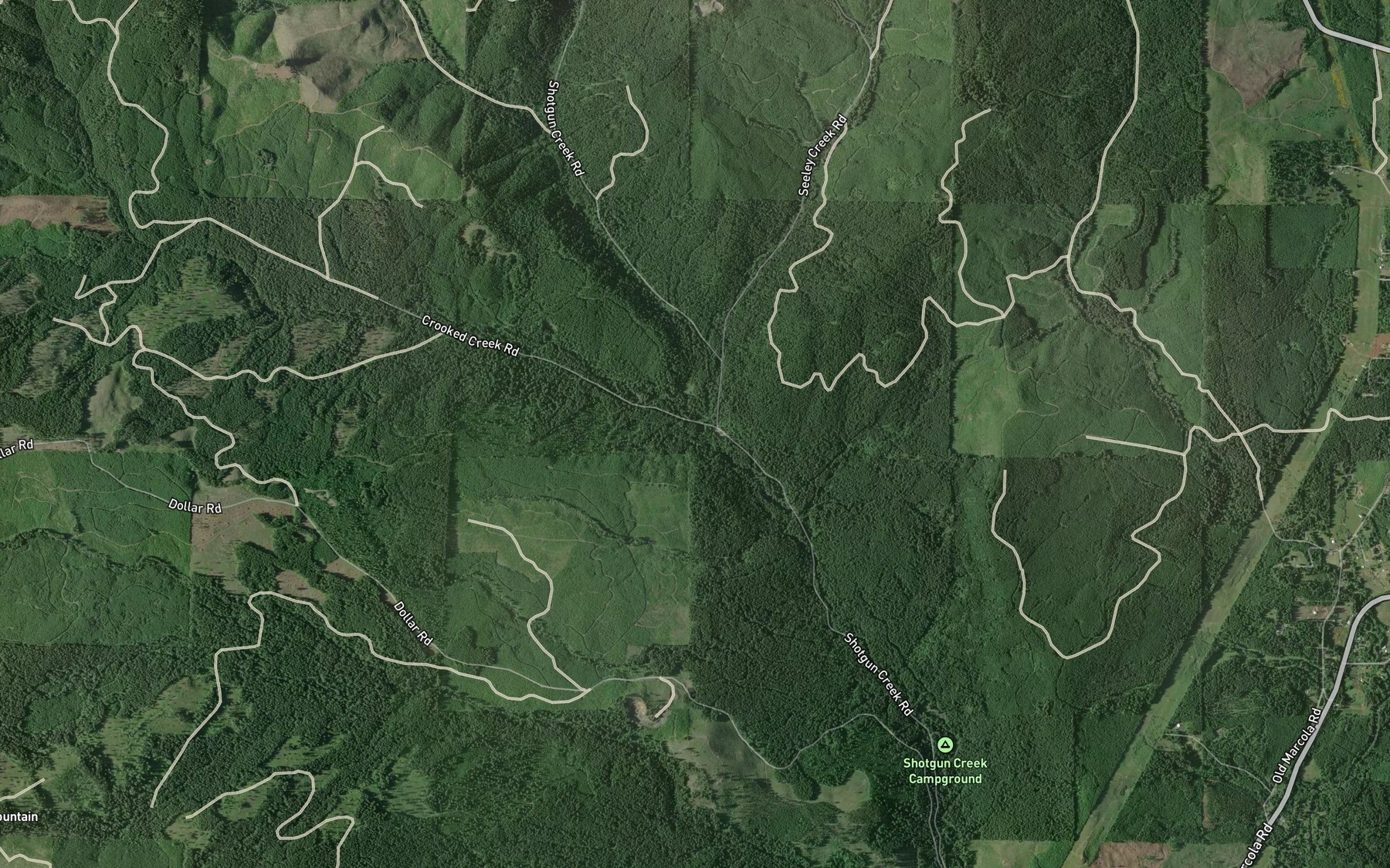 Satellite map of the Crooked Creek