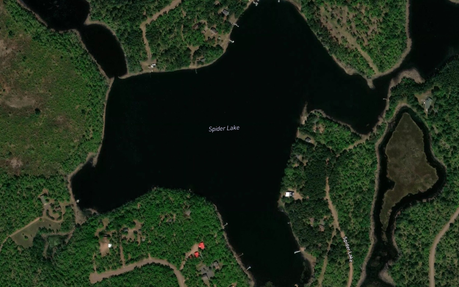 Satellite map of the Spider Lake
