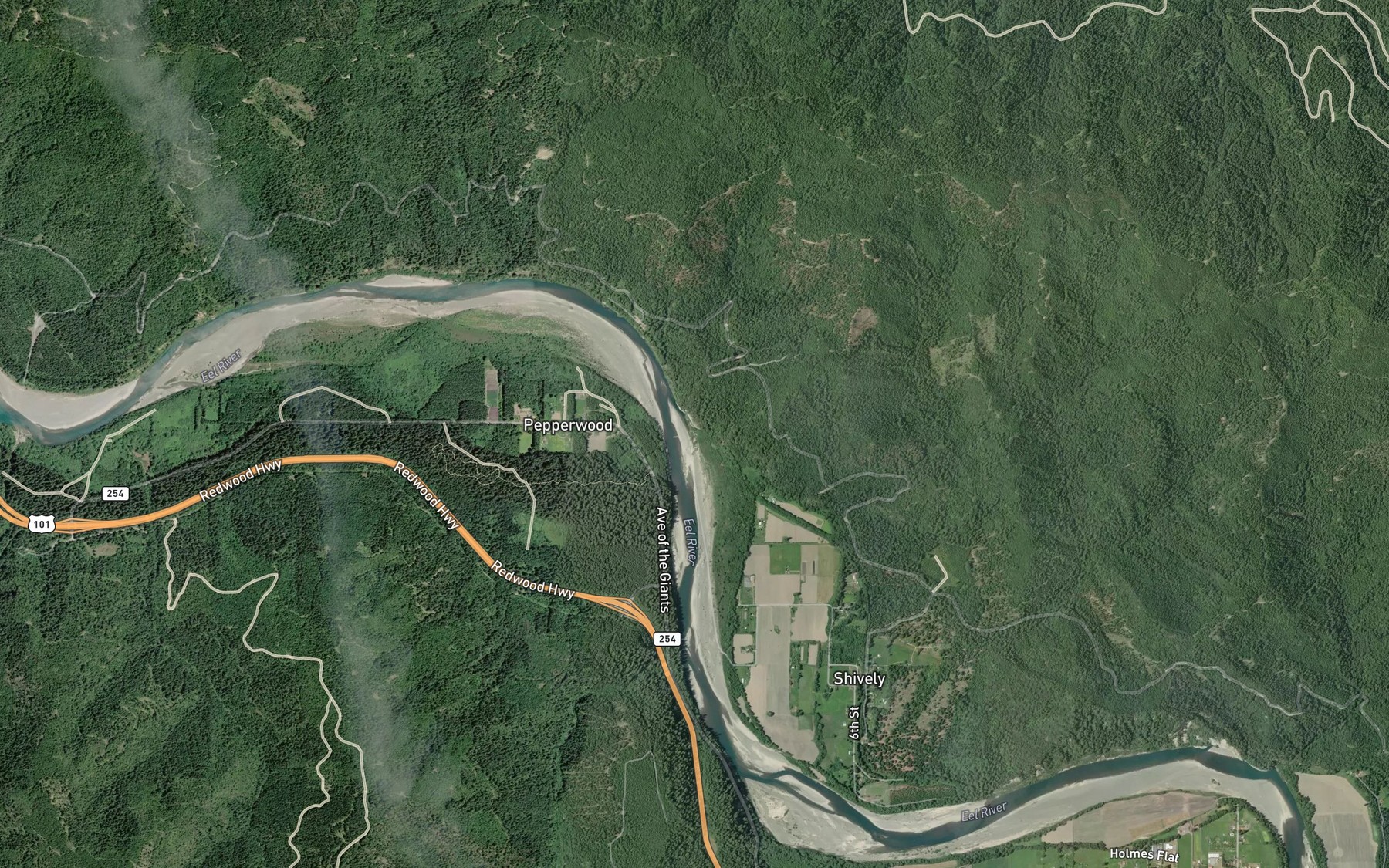 Satellite map of the Shively Creek