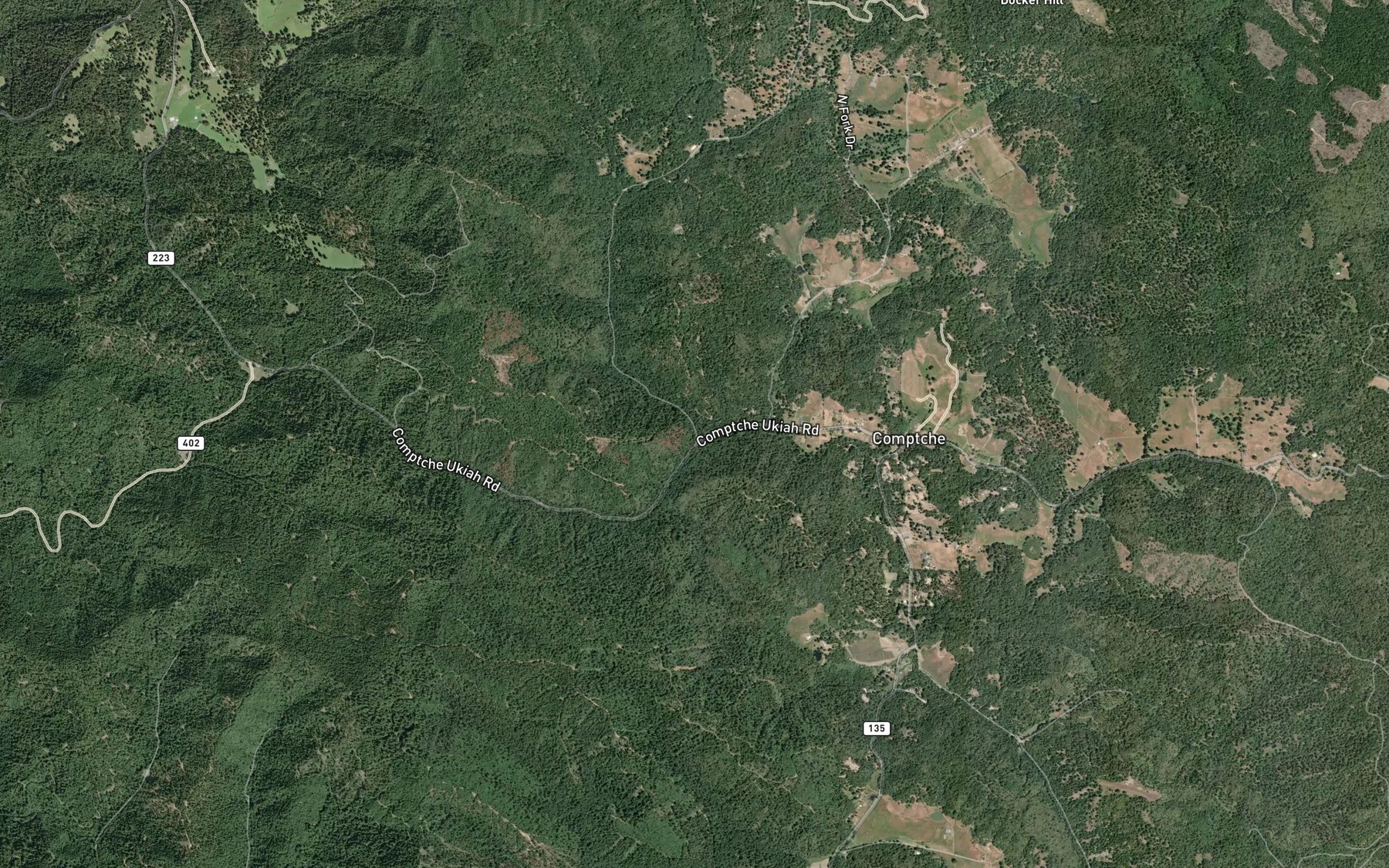 Satellite map of the North Fork Albion River