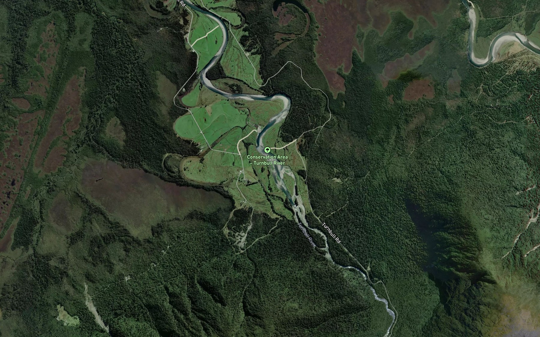 Satellite map of the Turnbull River