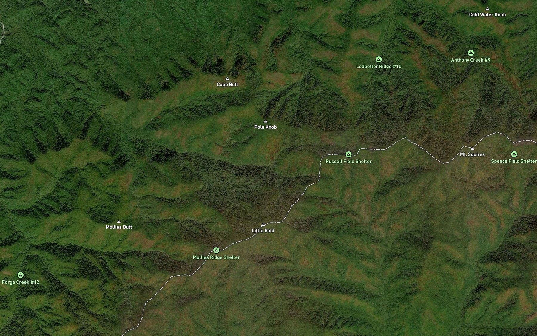 Satellite map of the Russell Field Branch