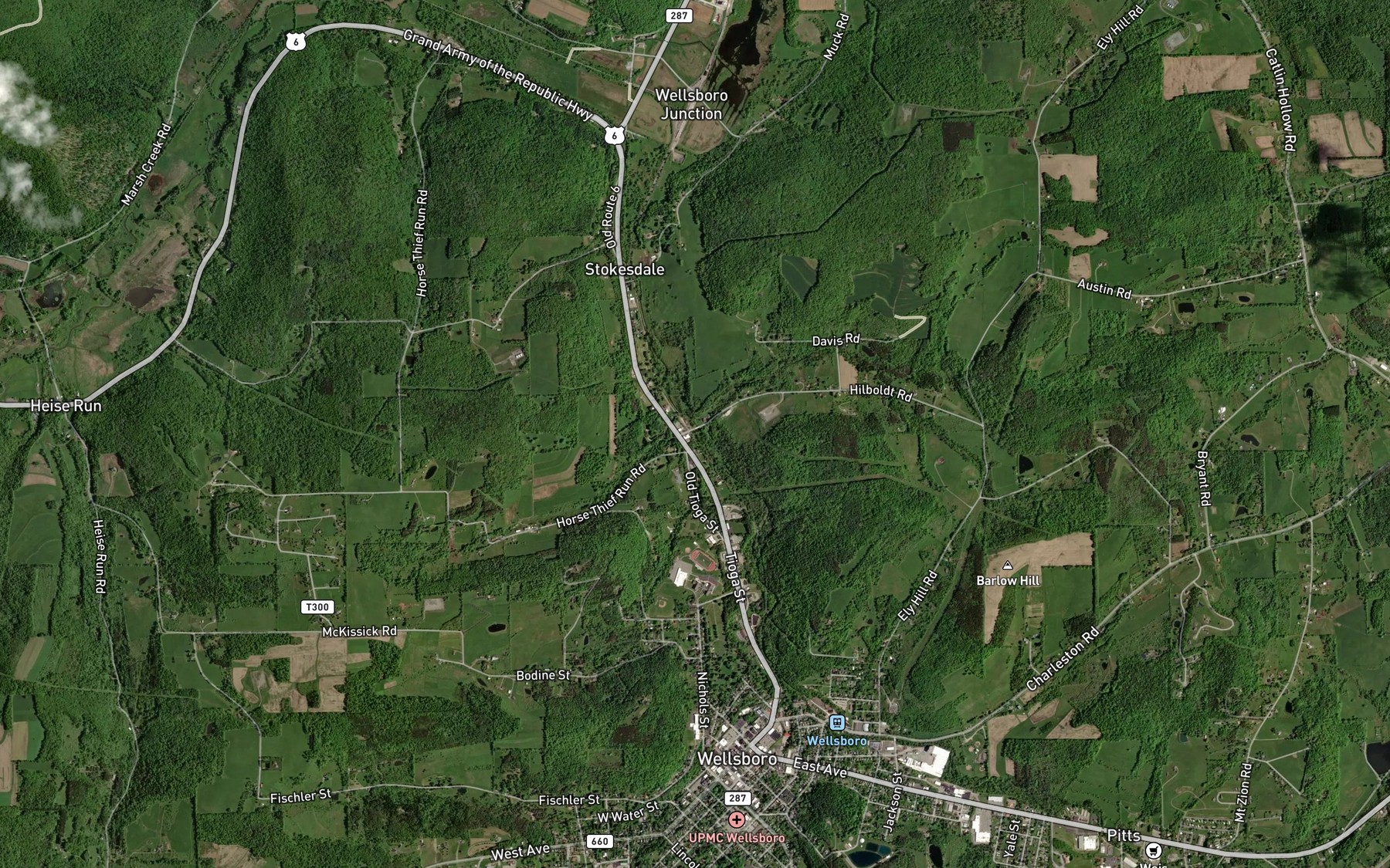 Satellite map of the Sanders Creek