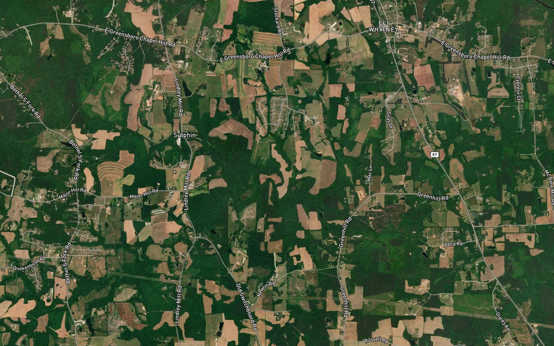 Satellite map of the South Fork Cane Creek