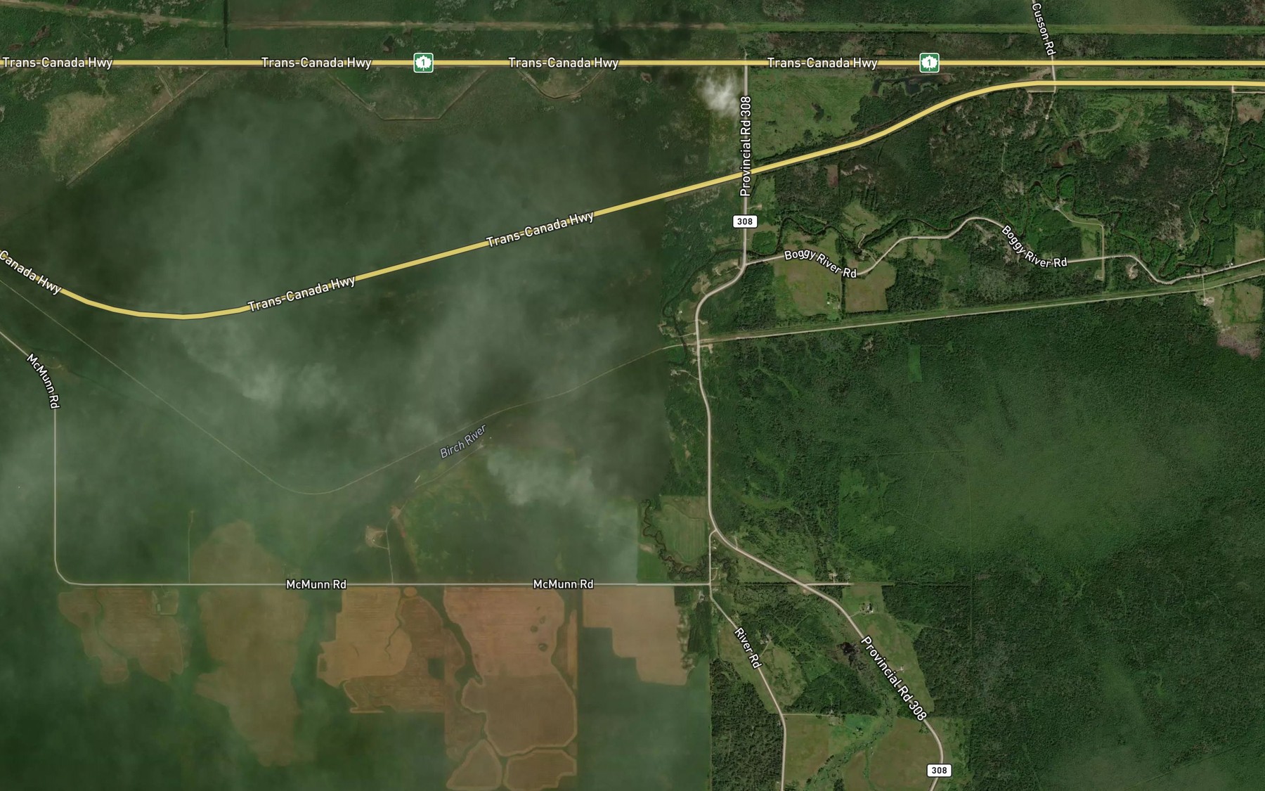 Satellite map of the Boggy River
