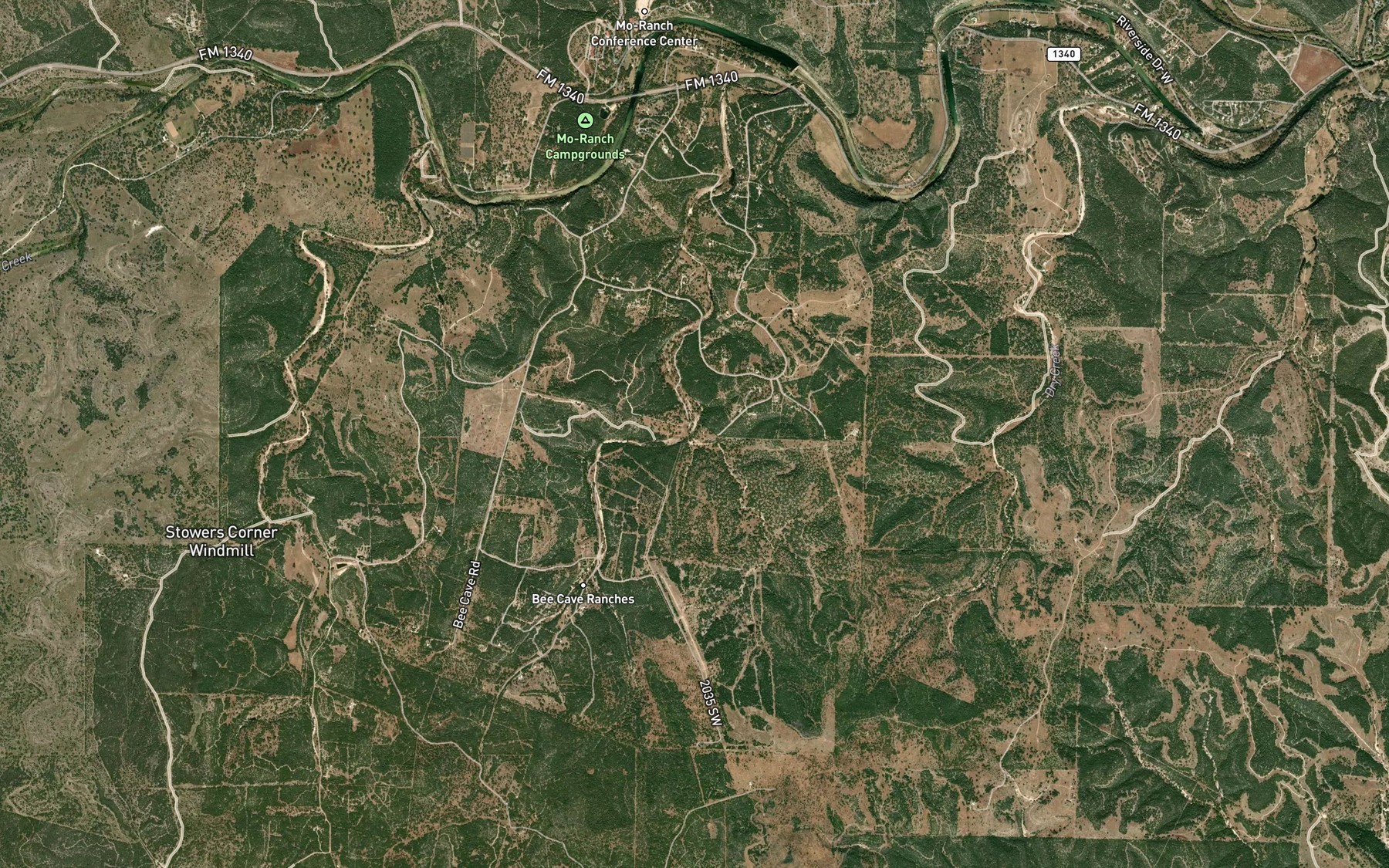 Satellite map of the Bee Caves Spring