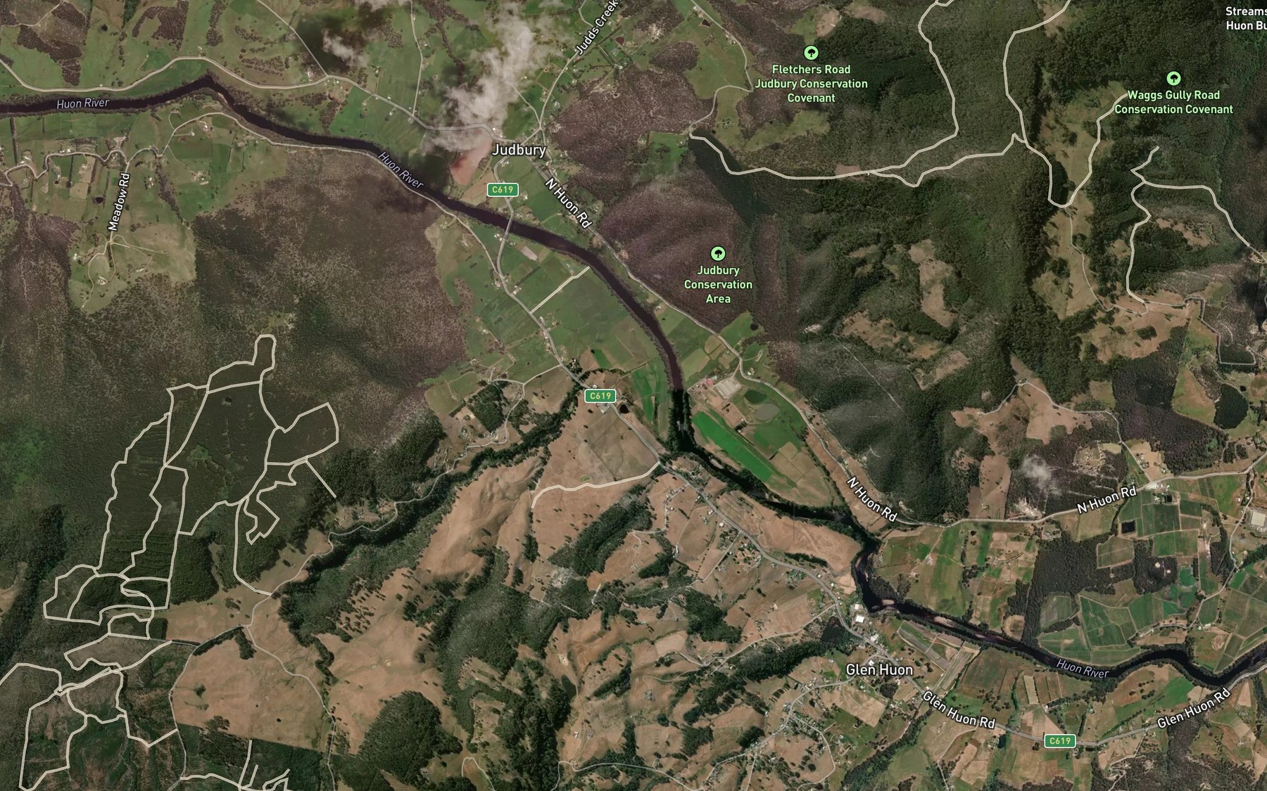 Satellite map of the Dickenson Creek