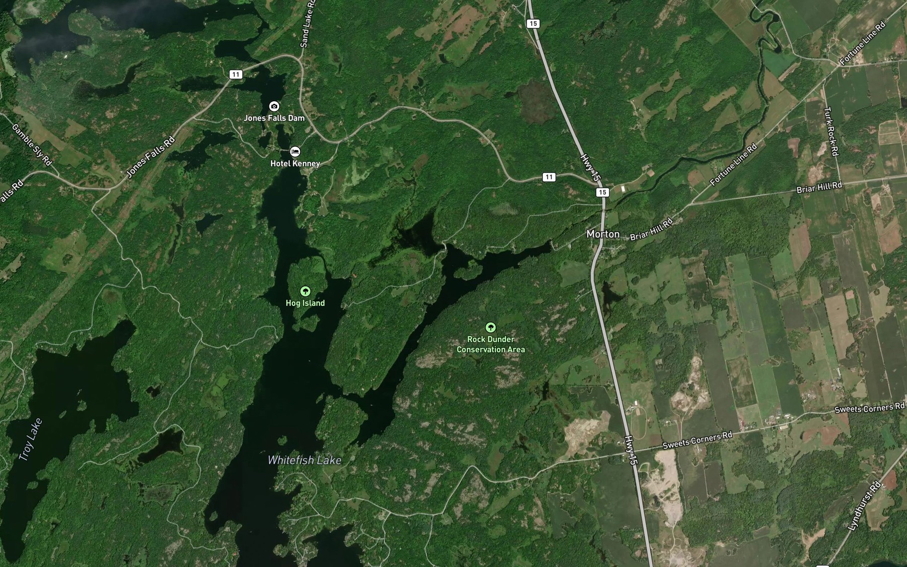 Satellite map of the Deans Pond