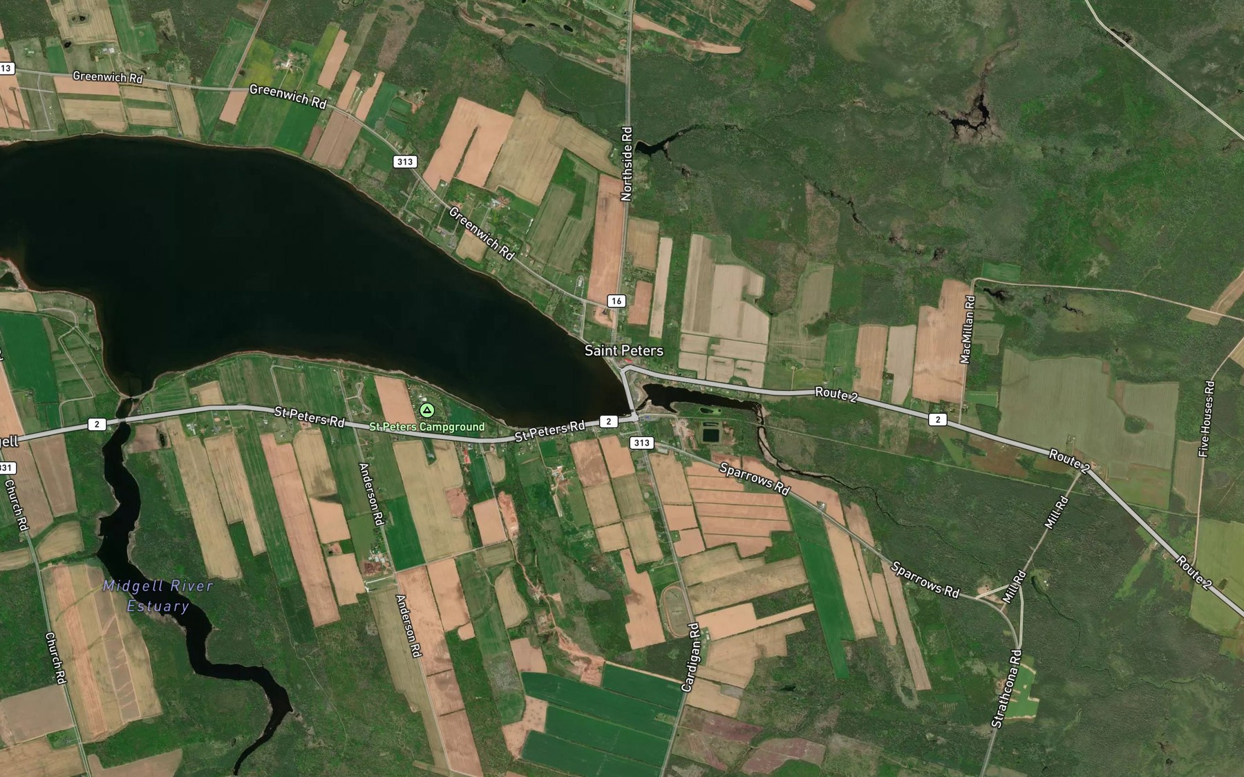 Satellite map of the St. Peters River