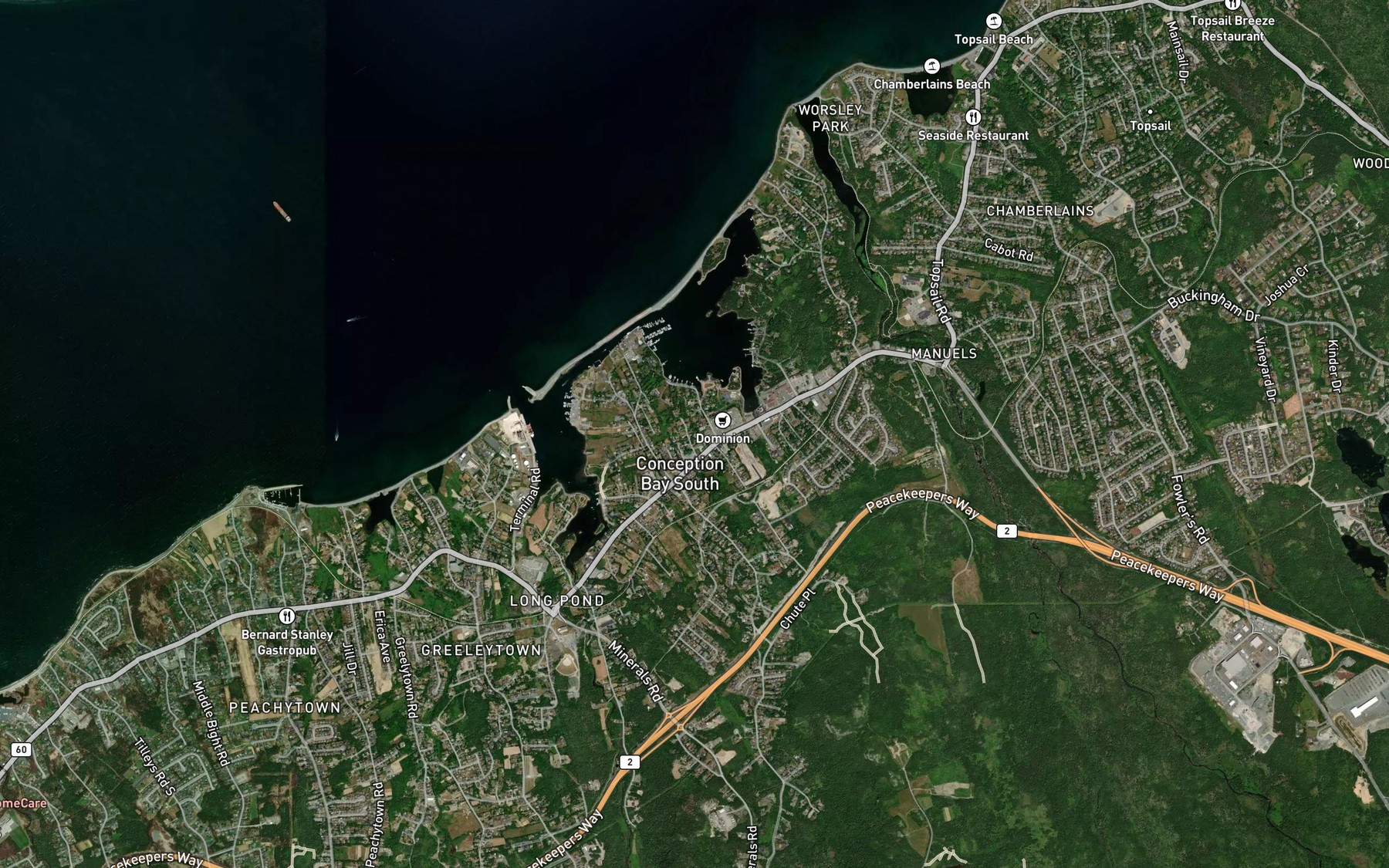 Satellite map of the Cross Brook