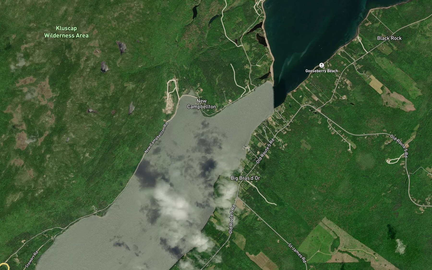 Satellite map of the Bains Brook