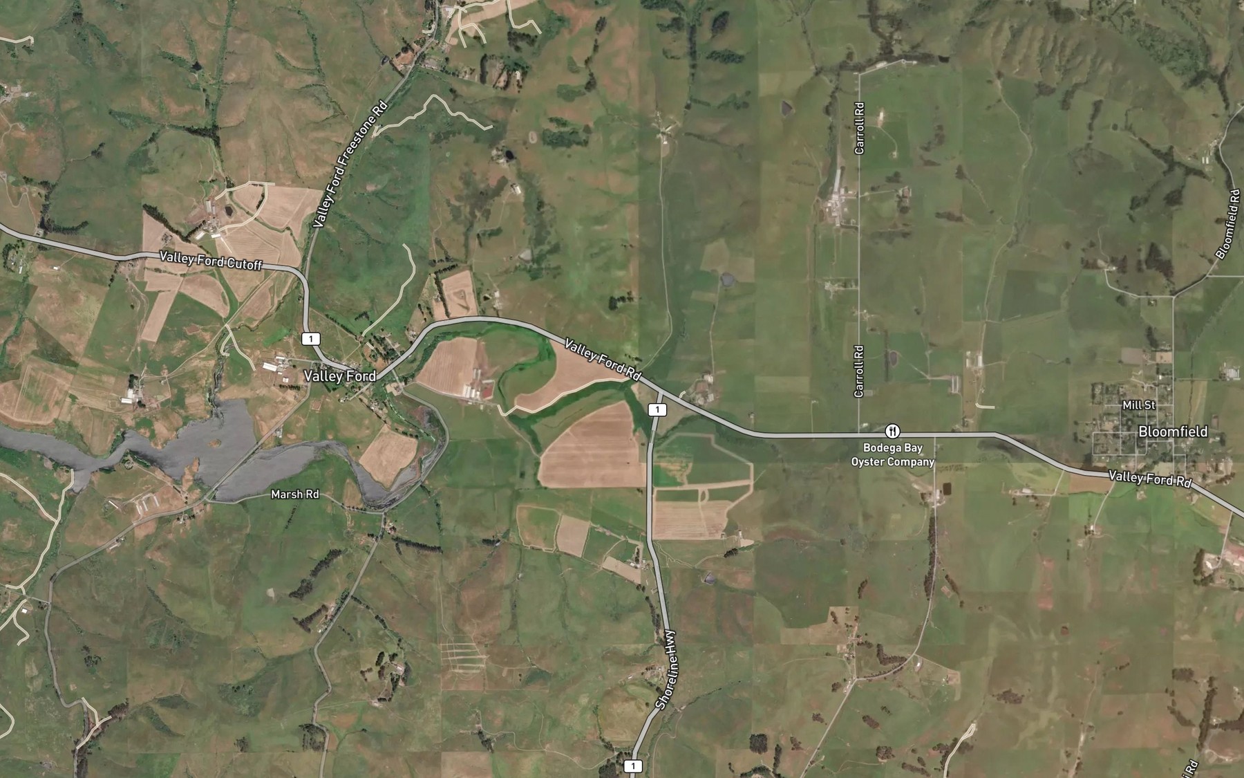 Satellite map of the Americano Creek