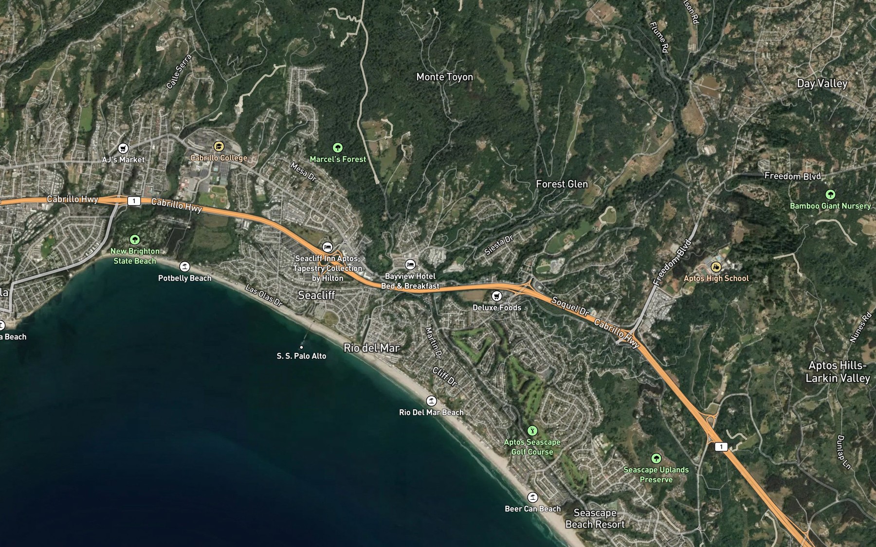 Satellite map of the Valencia Creek