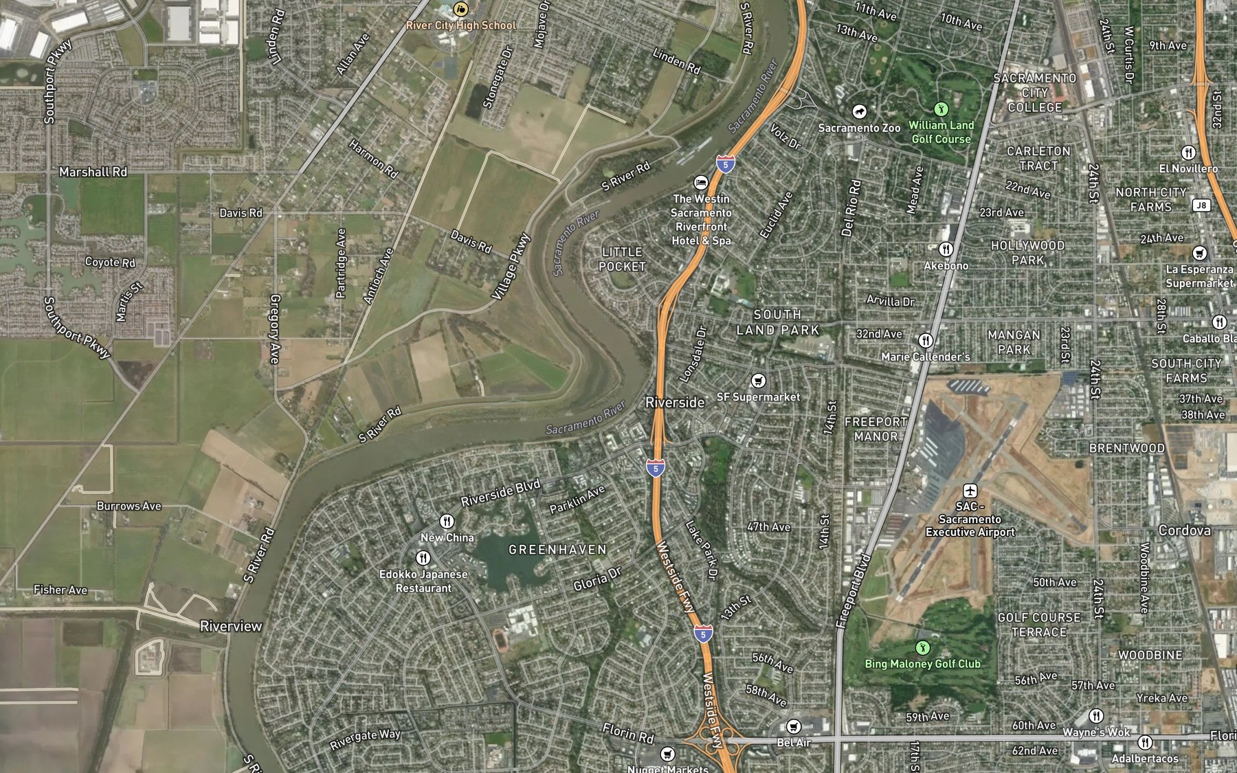 Satellite map of the Oak Hall Bend