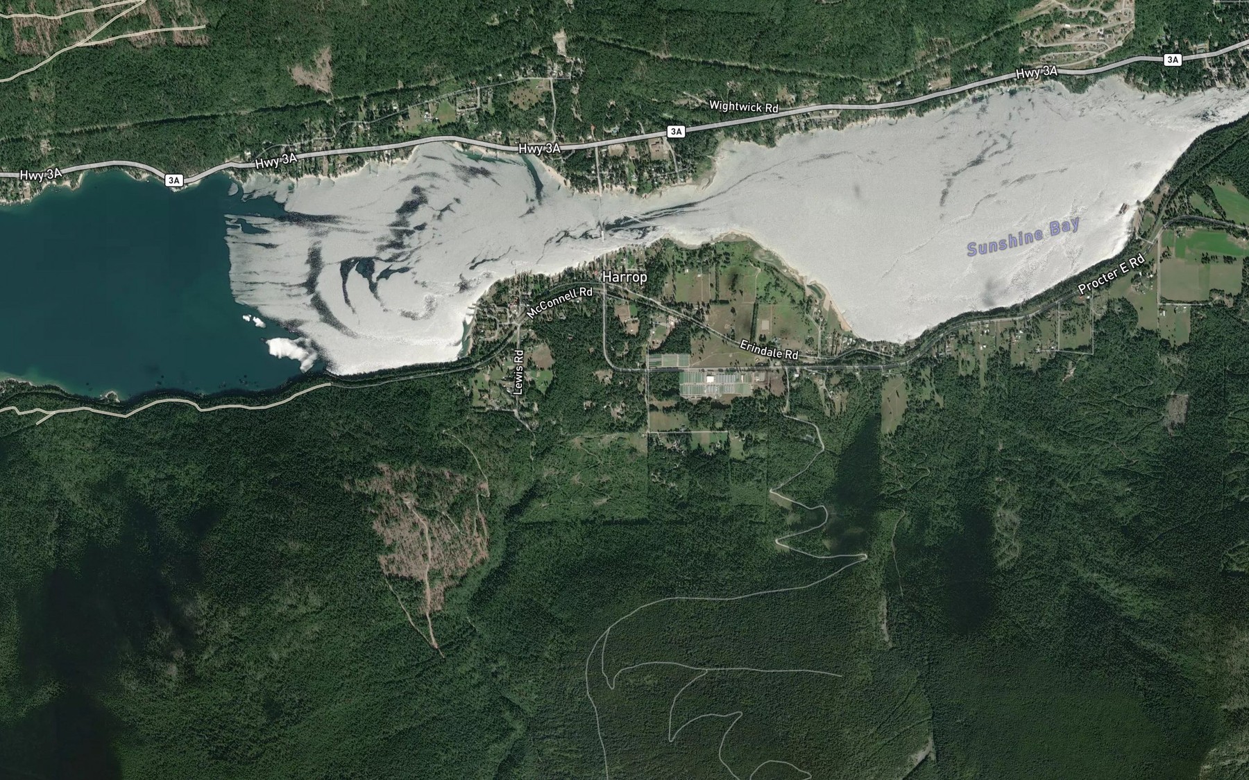 Satellite map of the Harrop Narrows