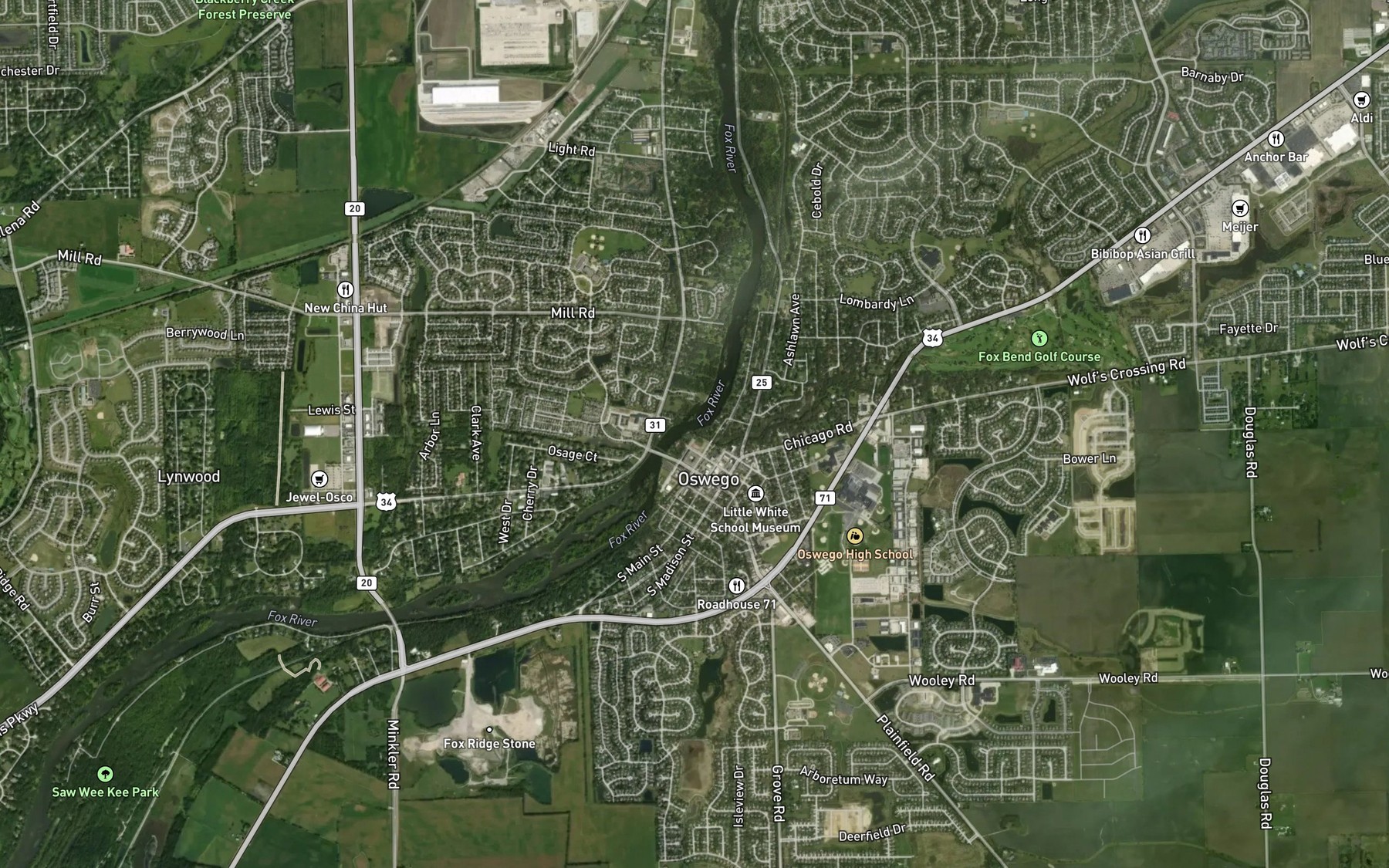 Satellite map of the Waubonsie Creek