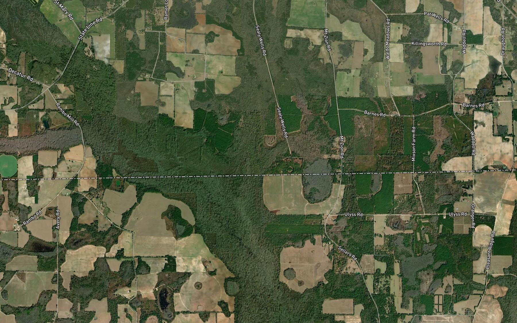 Satellite map of the Boggy Creek