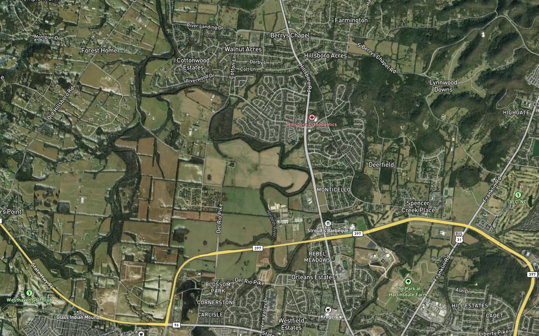 Satellite map of the Walker Bend