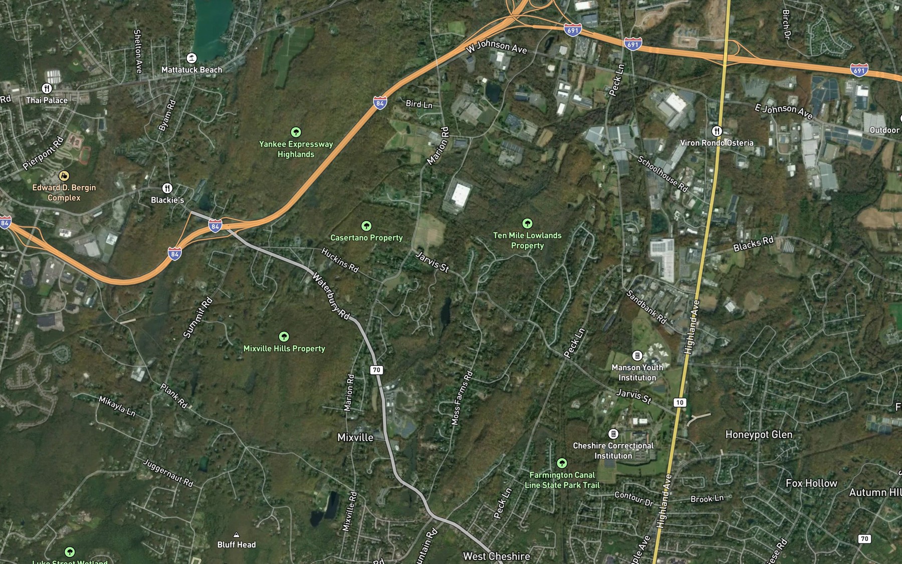 Satellite map of the Cuff Brook
