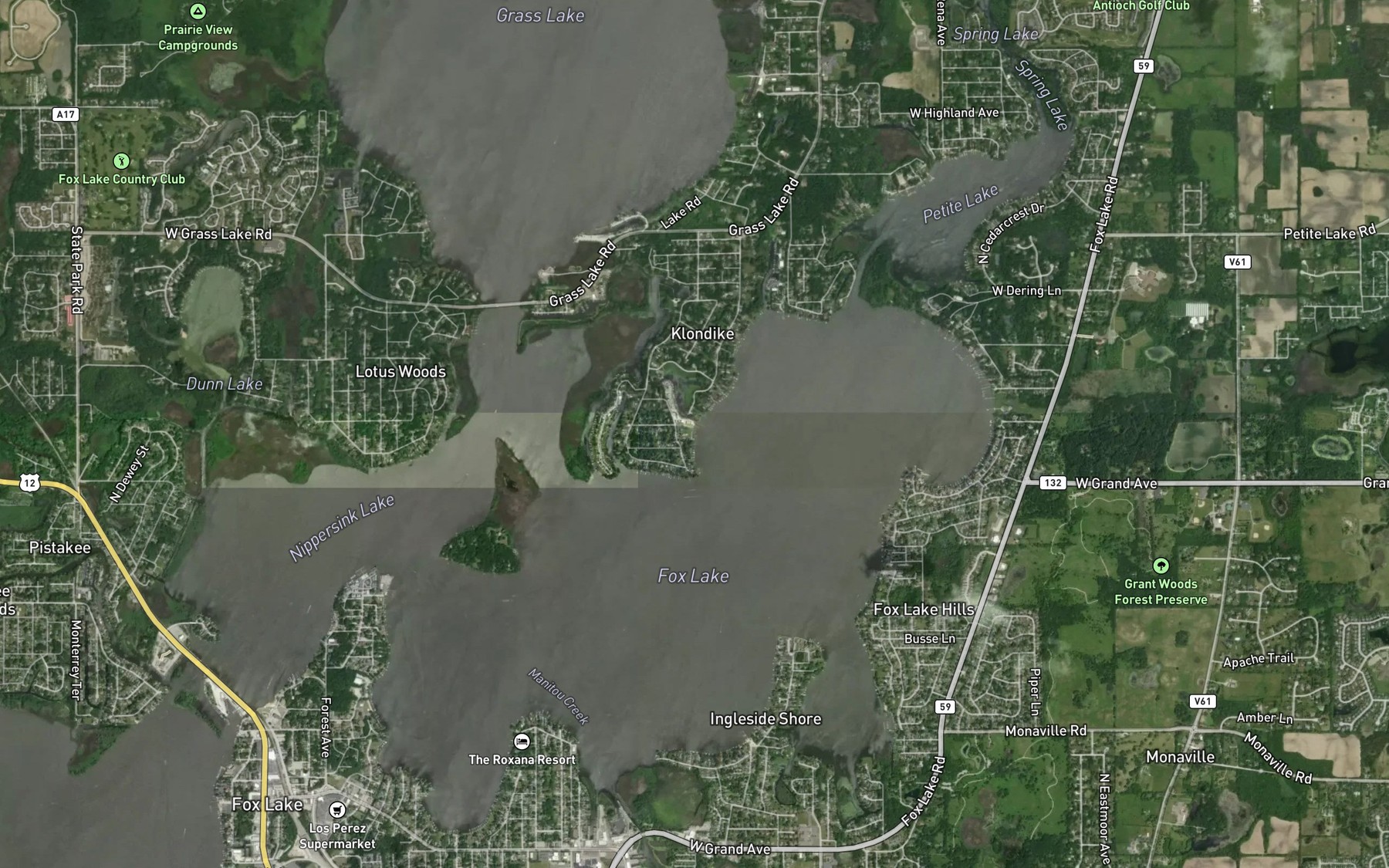 Satellite map of the Fox Lake
