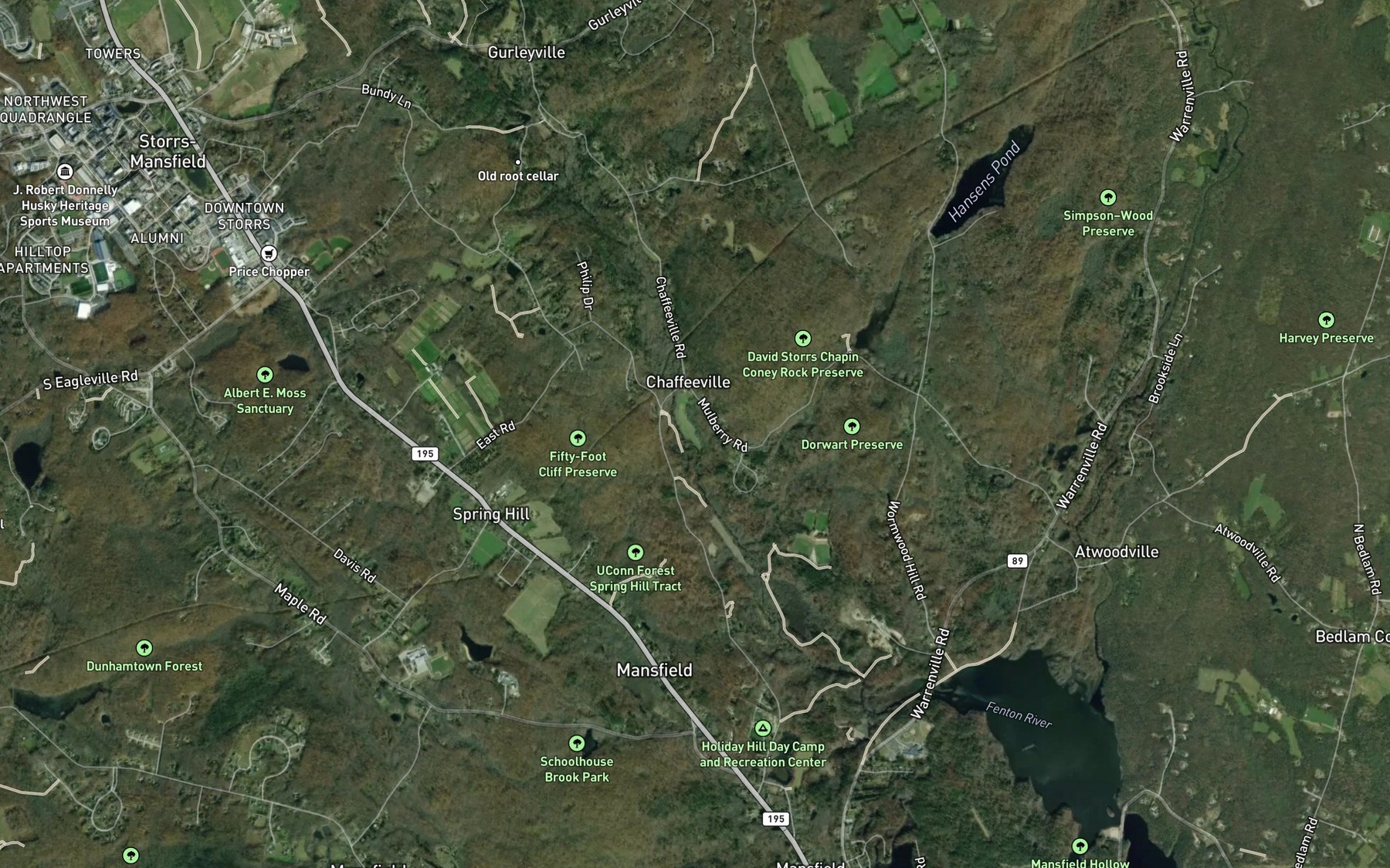 Satellite map of the Mansfield Recreation Pond