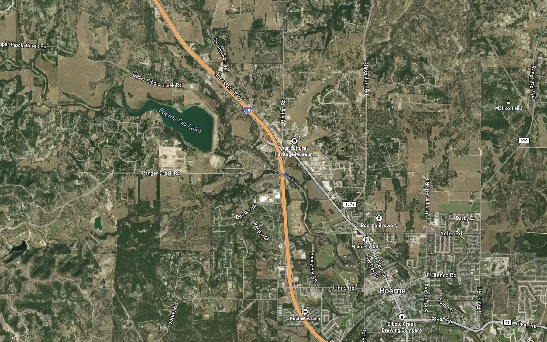 Satellite map of the Ranger Creek