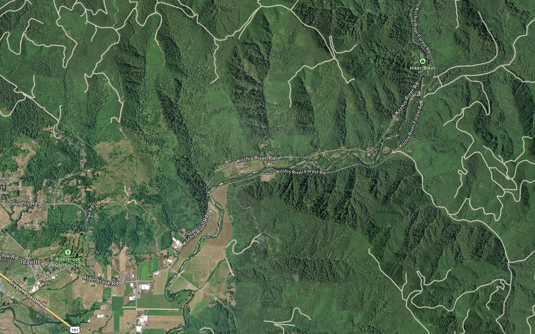 Satellite map of the Myrtle Creek