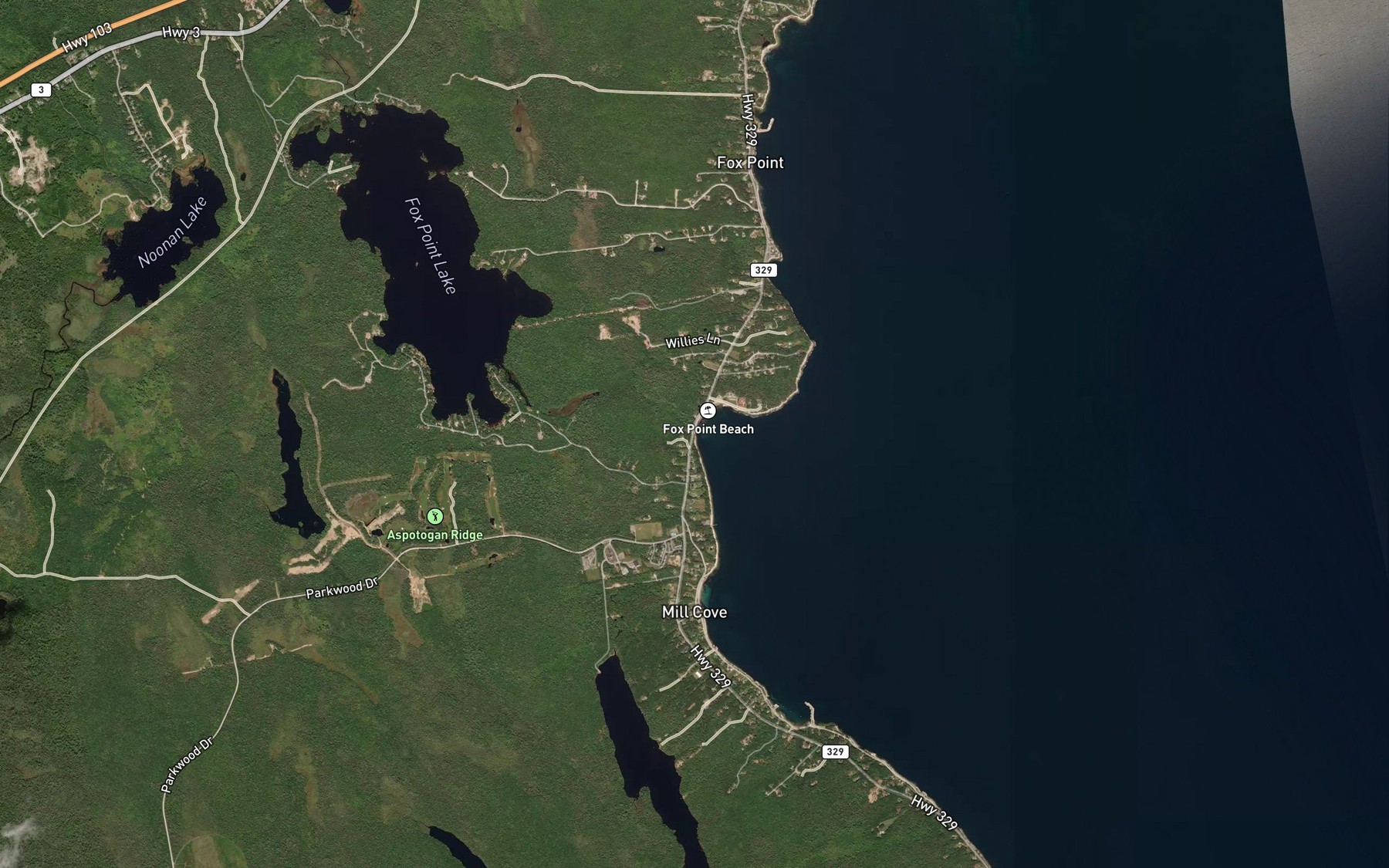 Satellite map of the Fox Point Lake Run