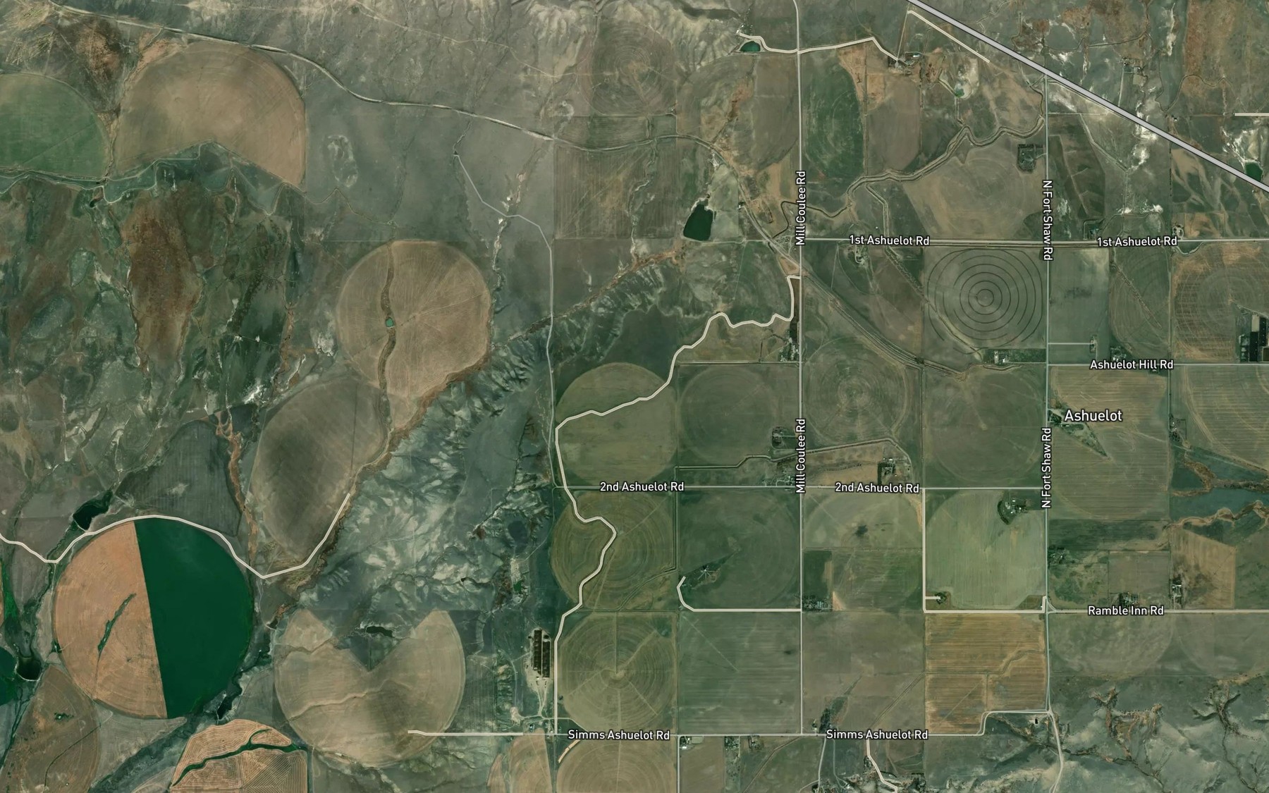 Satellite map of the Mill Coulee Canal