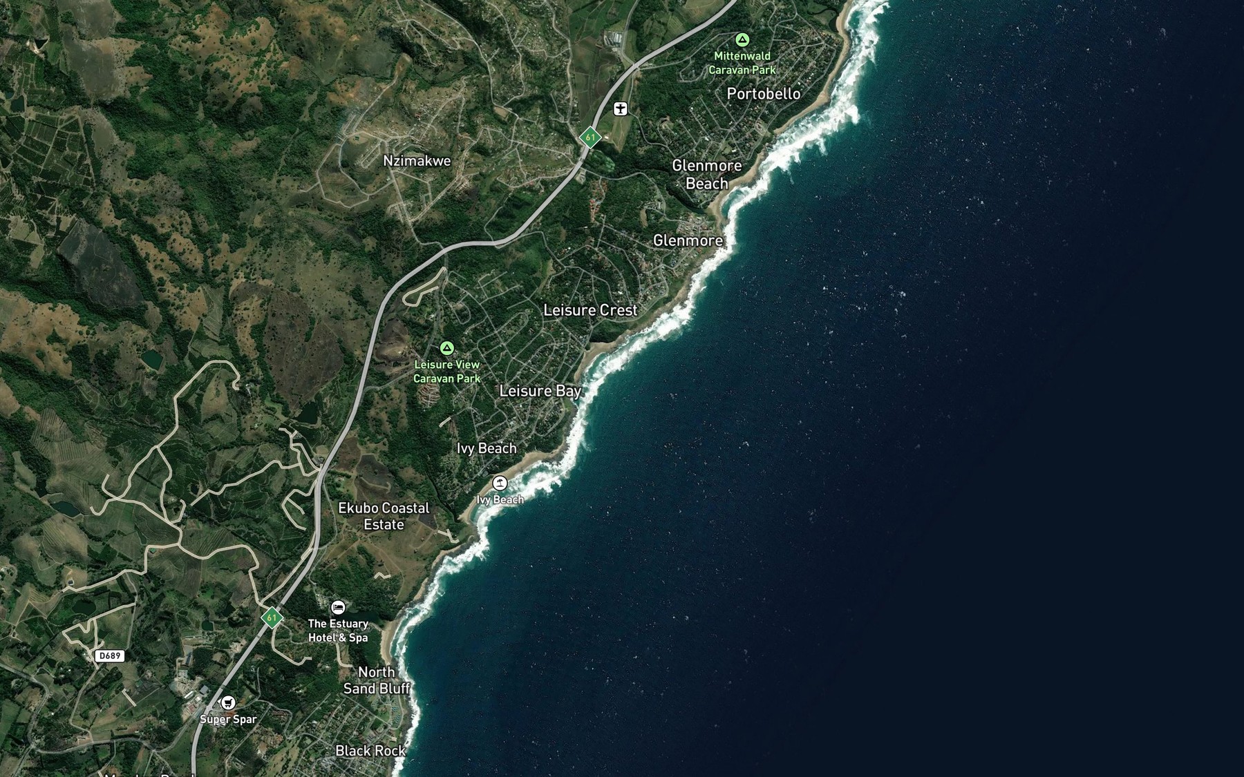 Satellite map of the Leisure Bay