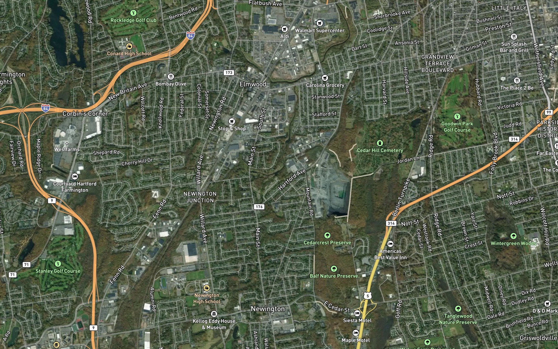 Satellite map of the Mill Brook