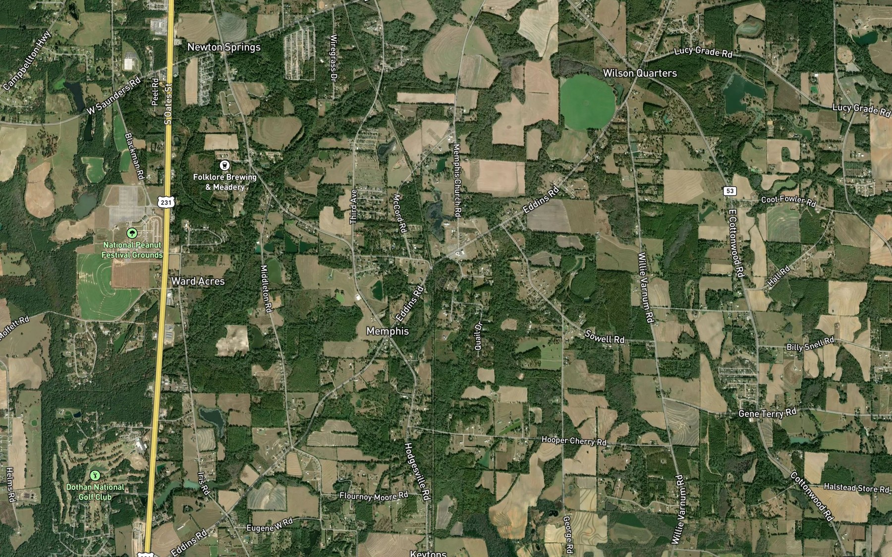 Satellite map of the Dykes Lake