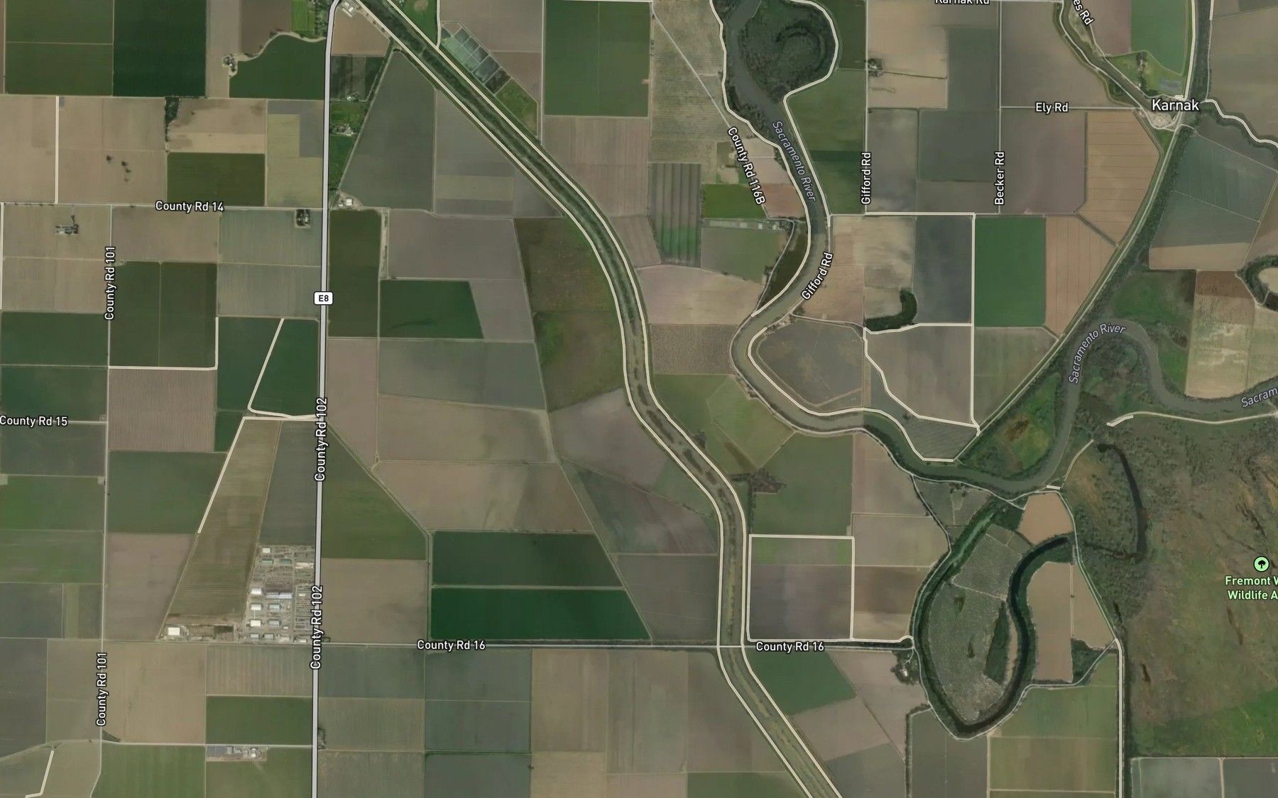 Satellite map of the Knights Landing Ridge Cut