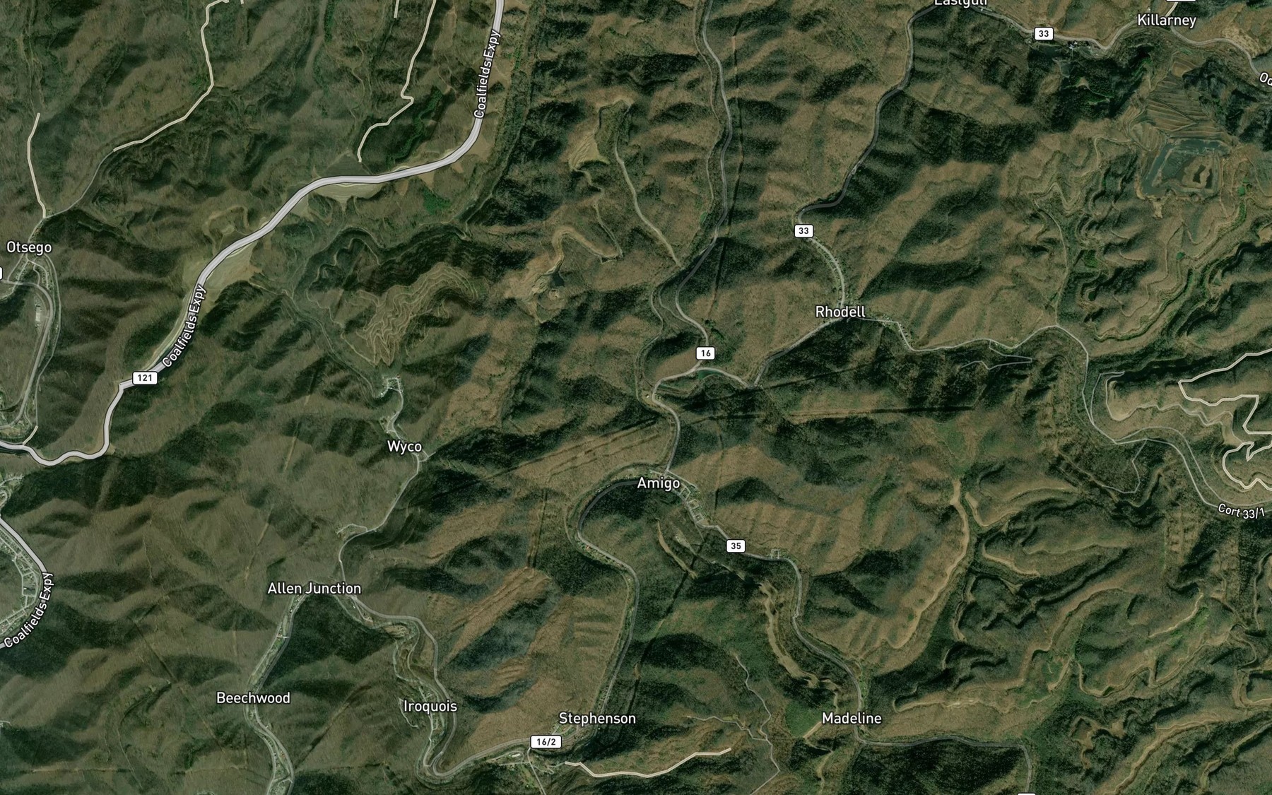 Satellite map of the Stonecoal Creek