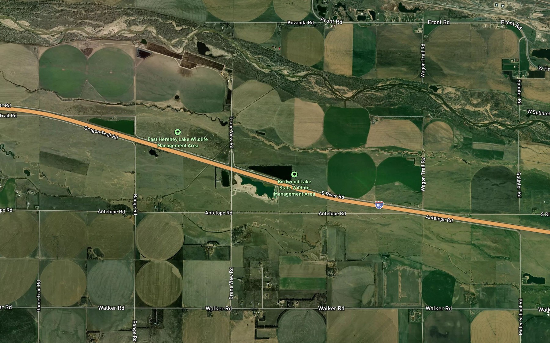 Satellite map of the Birdwood Lake